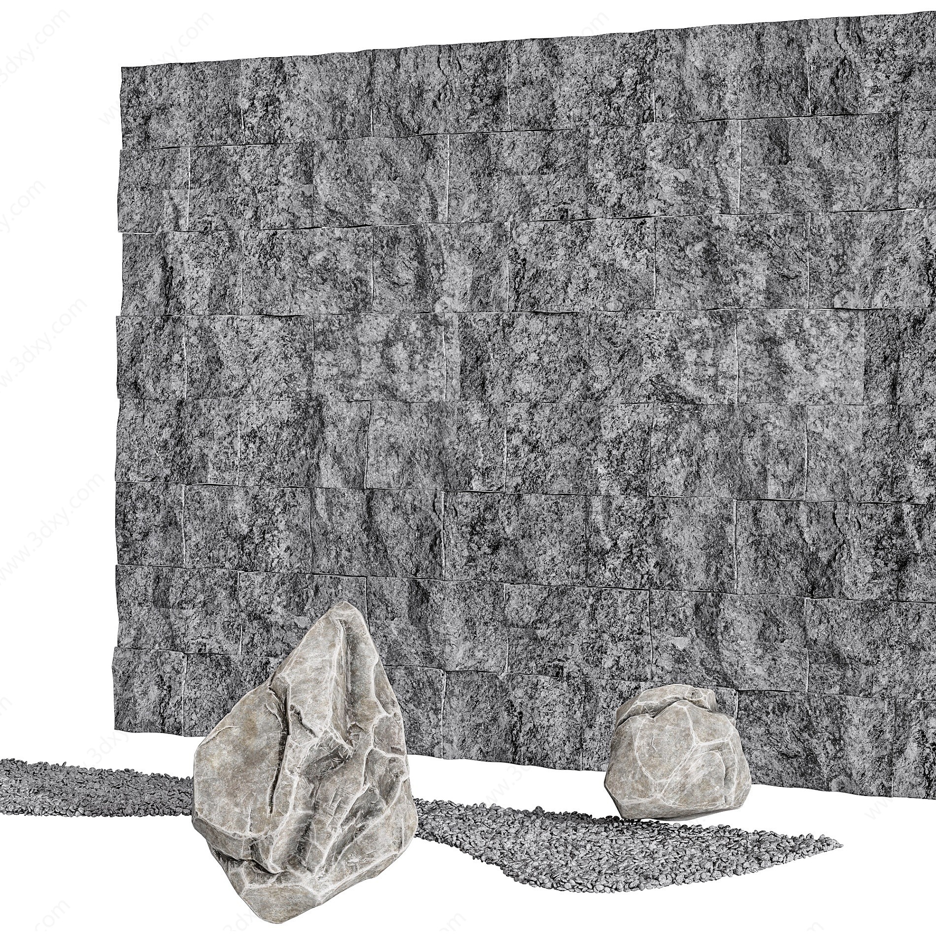 现代岩石墙石头鹅卵石3D模型