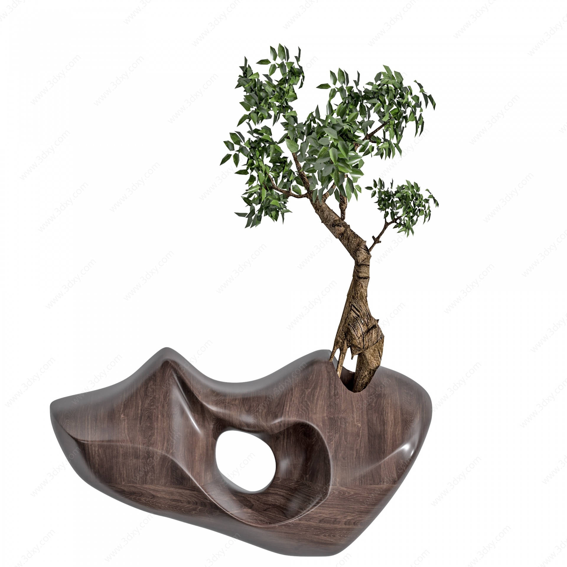 现代木头盆栽景观工艺摆件3D模型