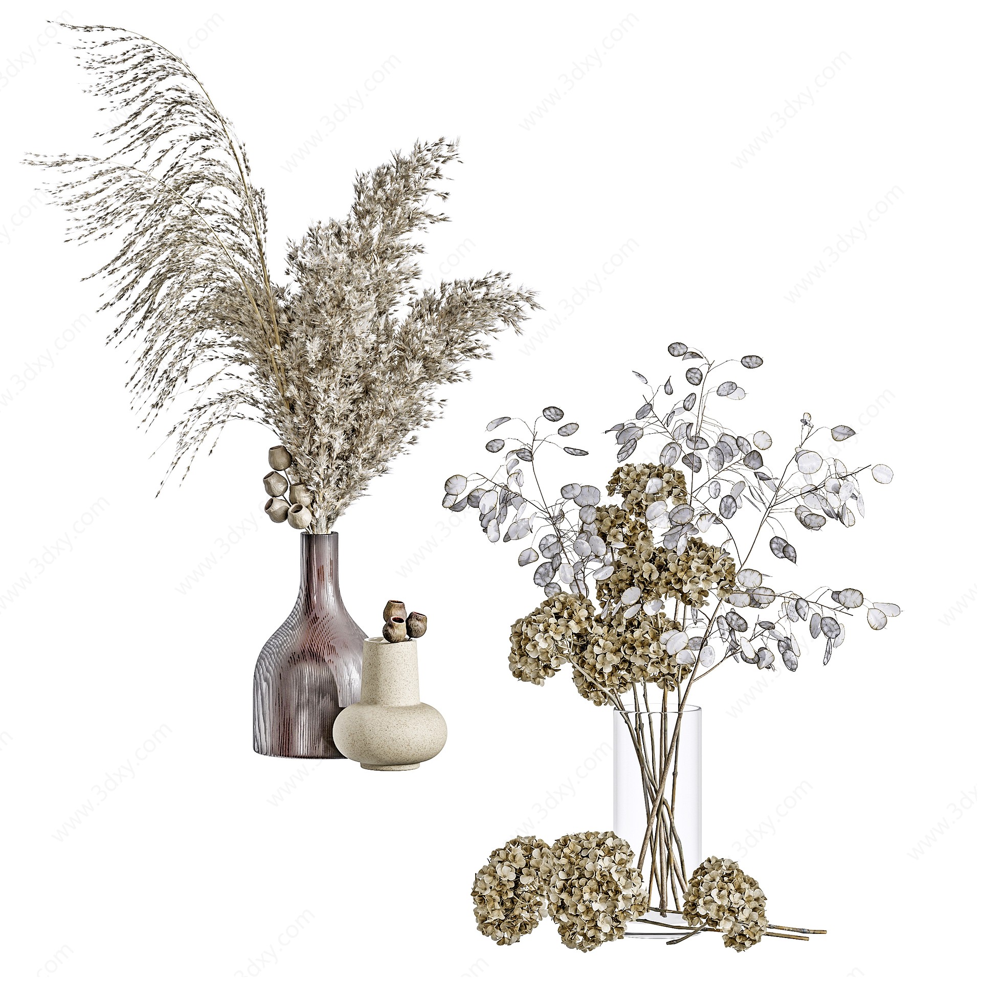现代植物干支花瓶插花3D模型