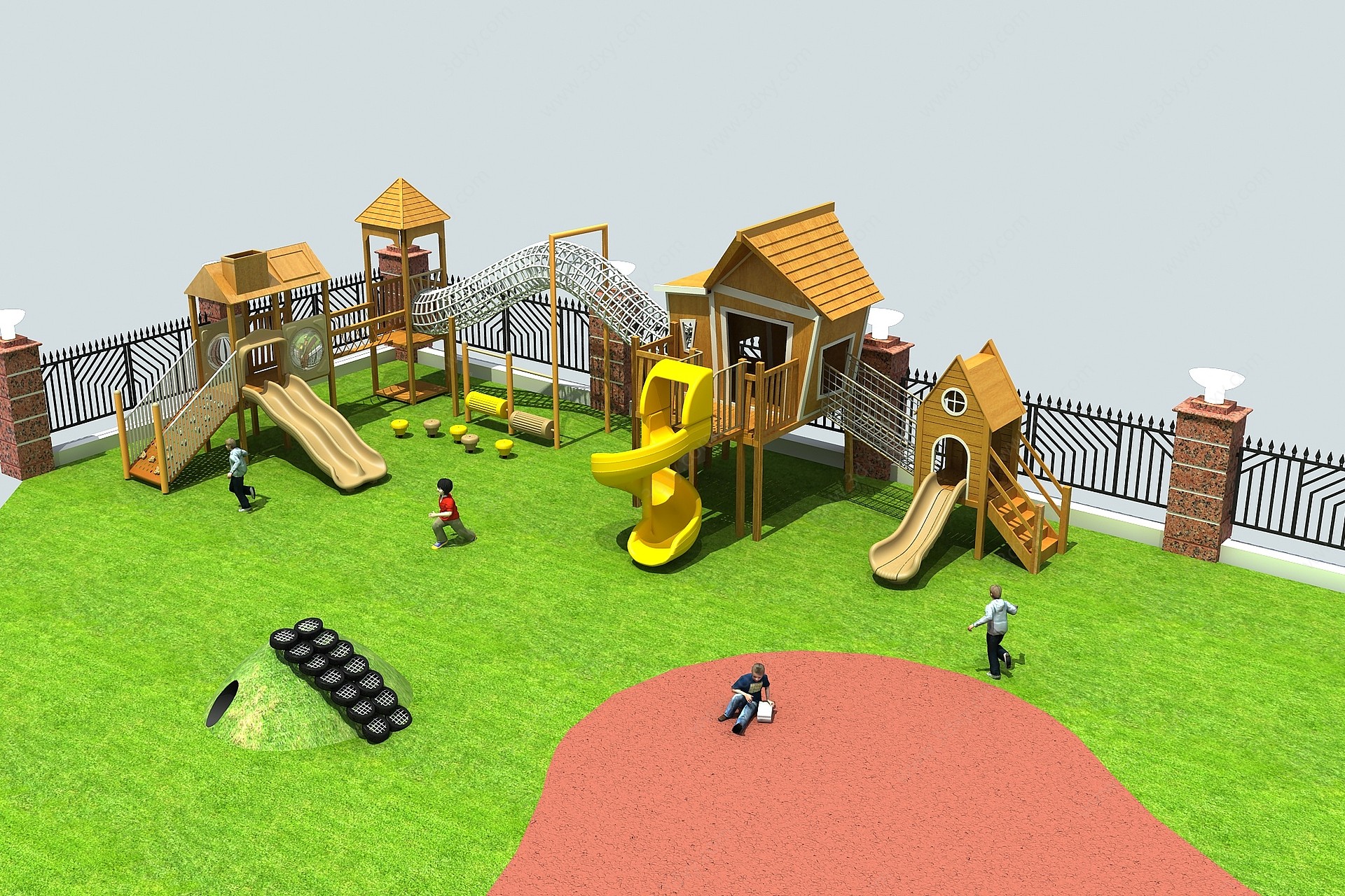 木质滑梯儿童游乐设施3D模型