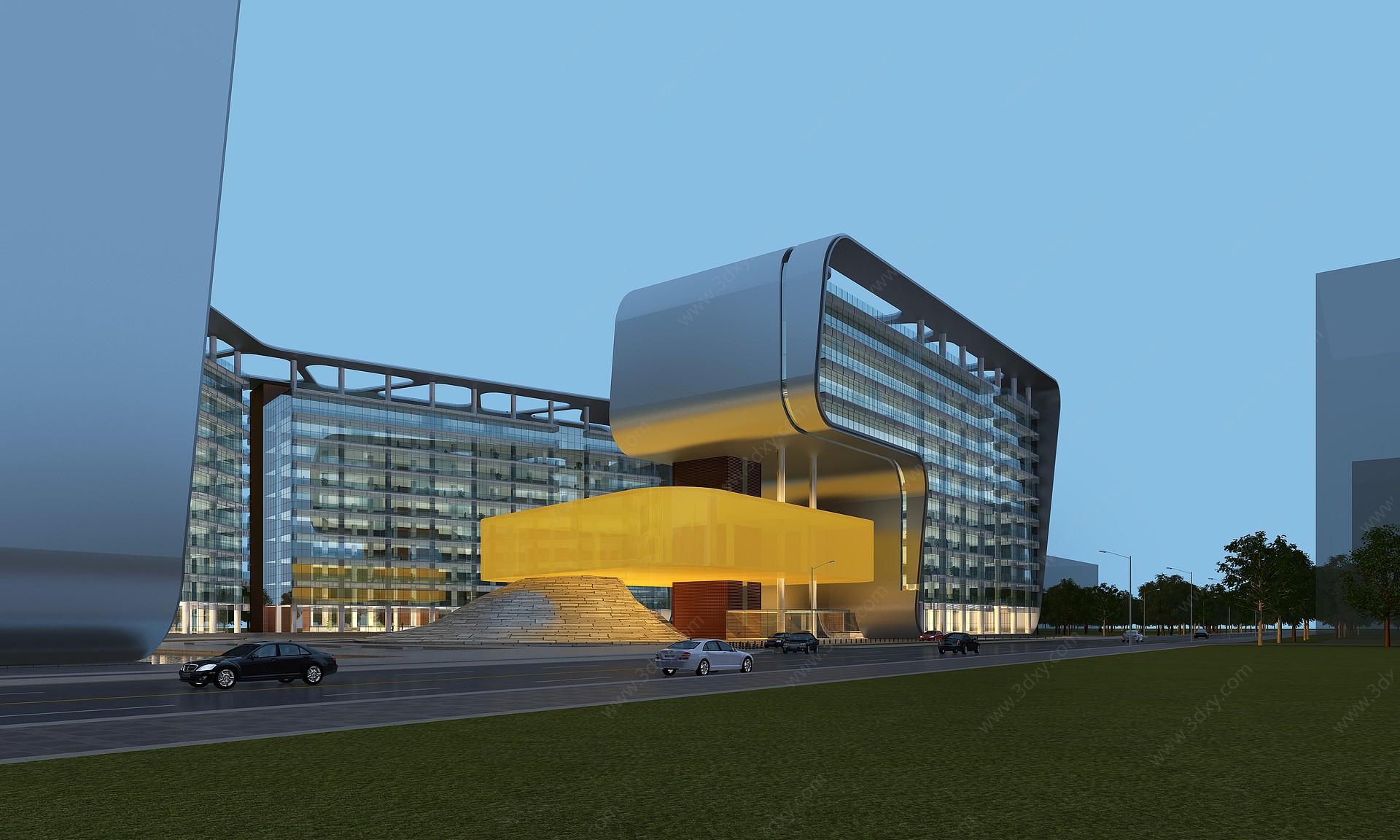 现代夜景办公楼3D模型