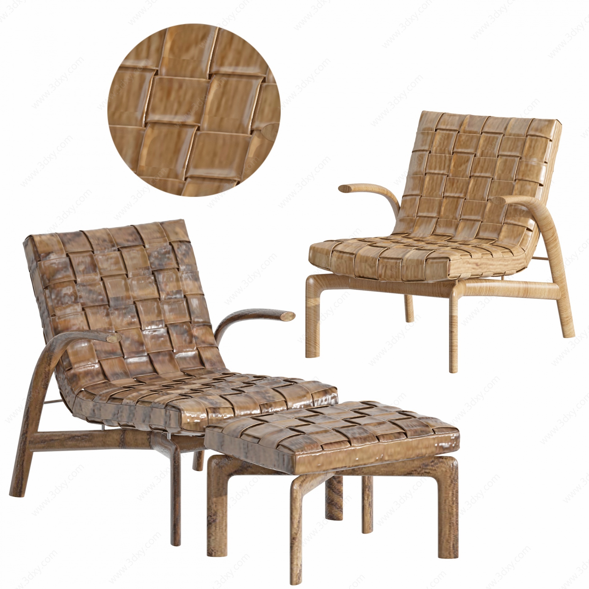 现代户外藤编竹子躺椅3D模型