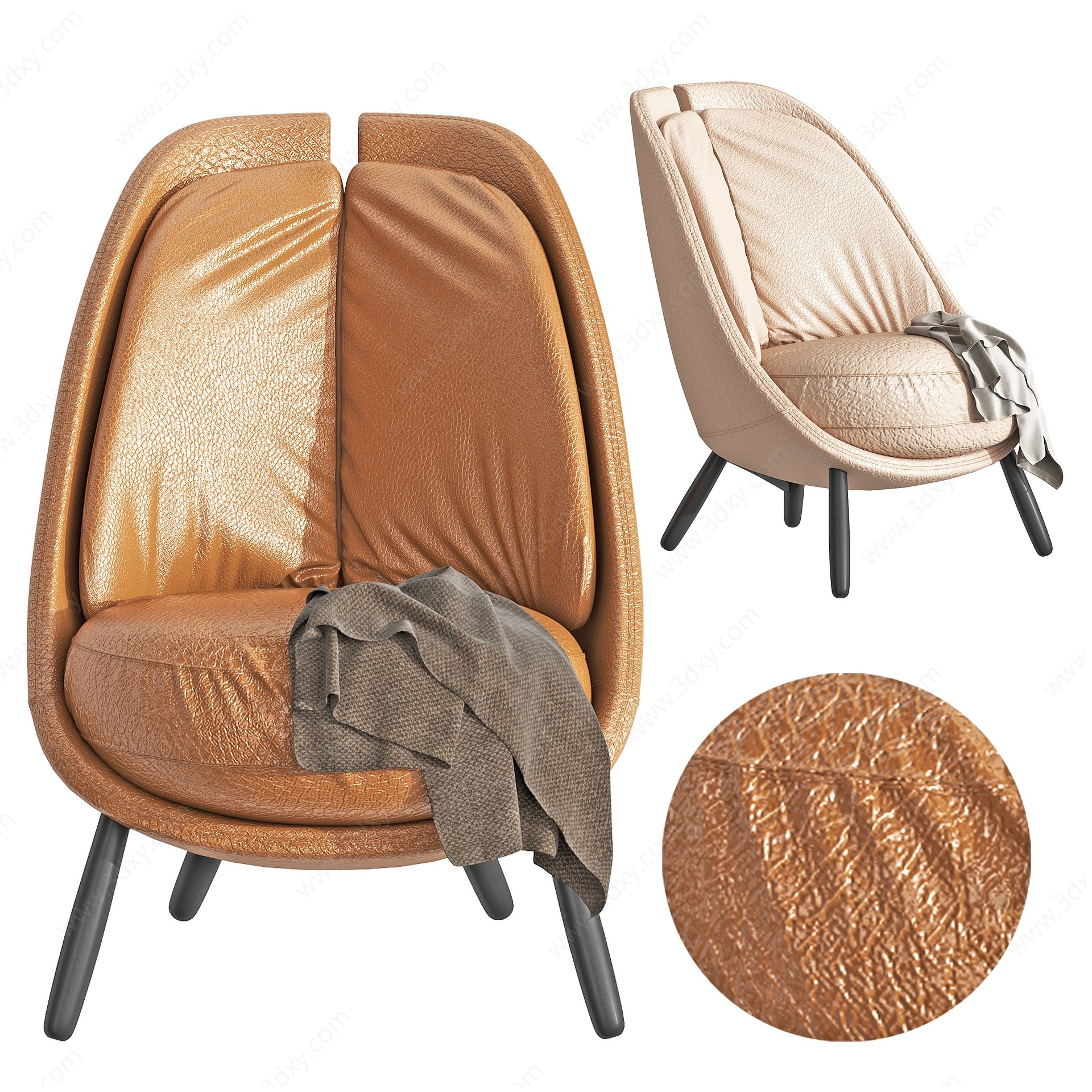 现代休闲椅蛋壳靠背皮革椅3D模型
