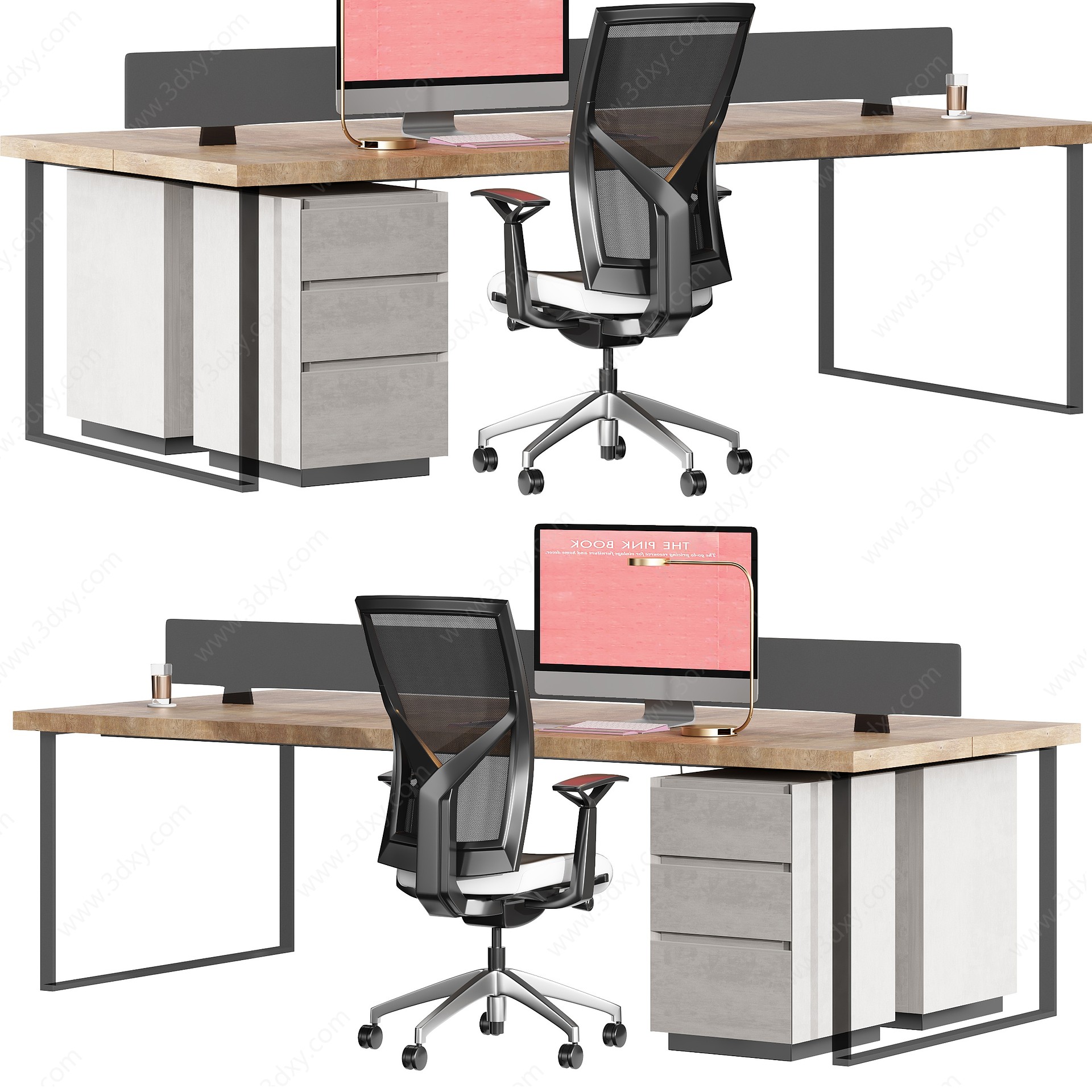 现代办公室多人办公桌3D模型