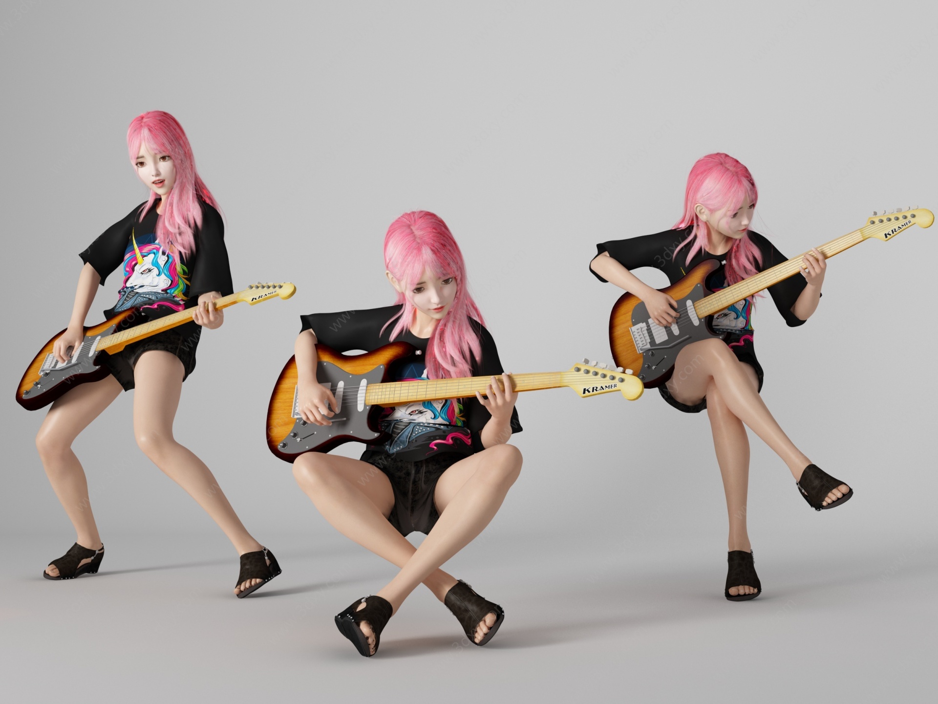 现代乐队美女人物3D模型
