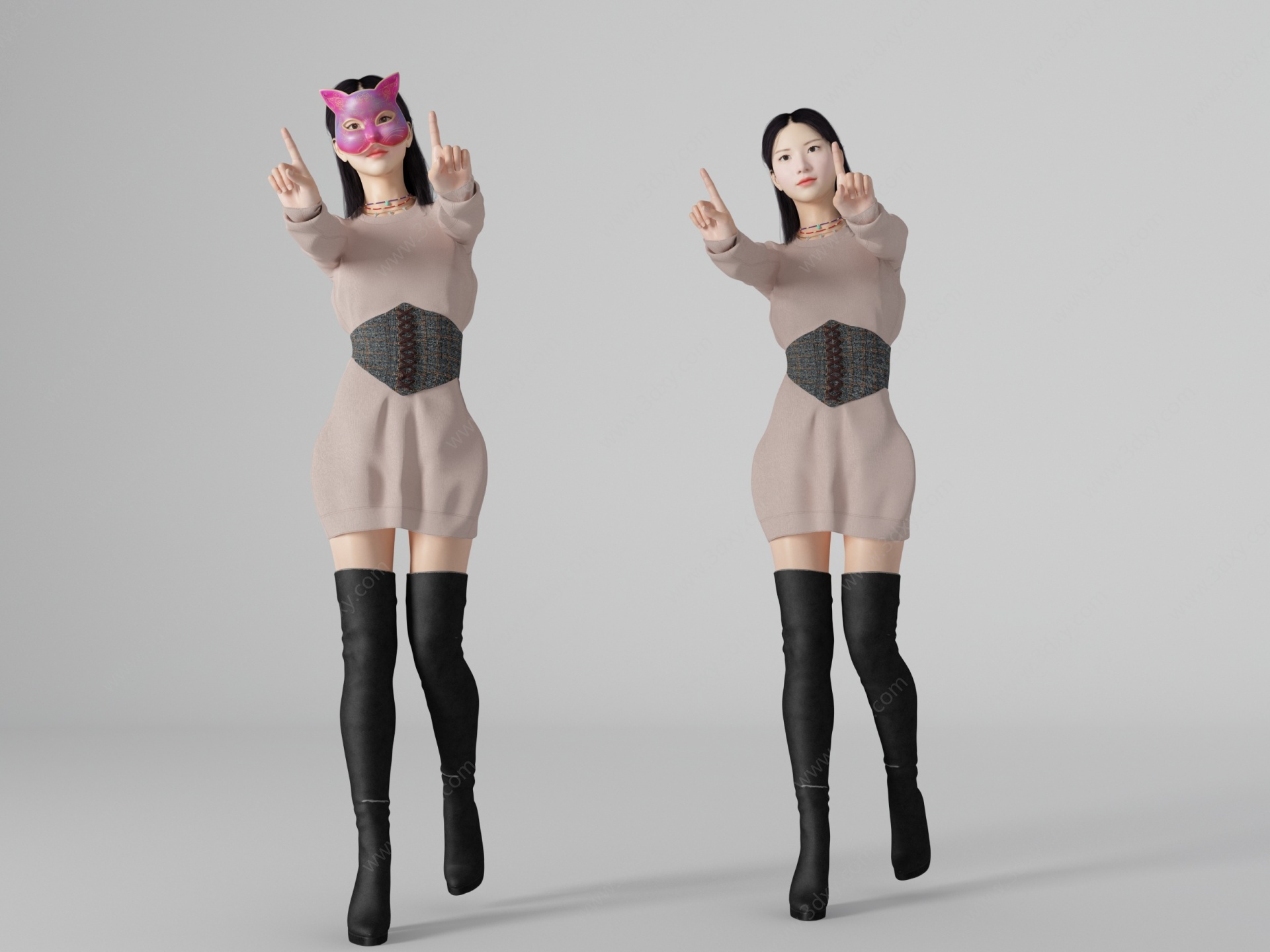 面具女郎美女人物3D模型
