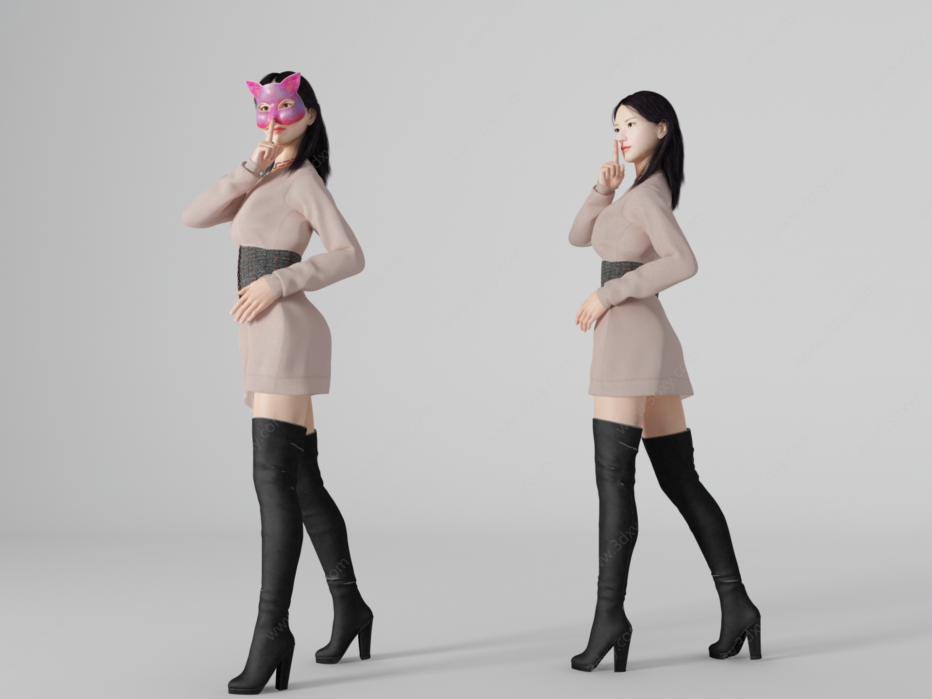 面具女郎美女人物3D模型