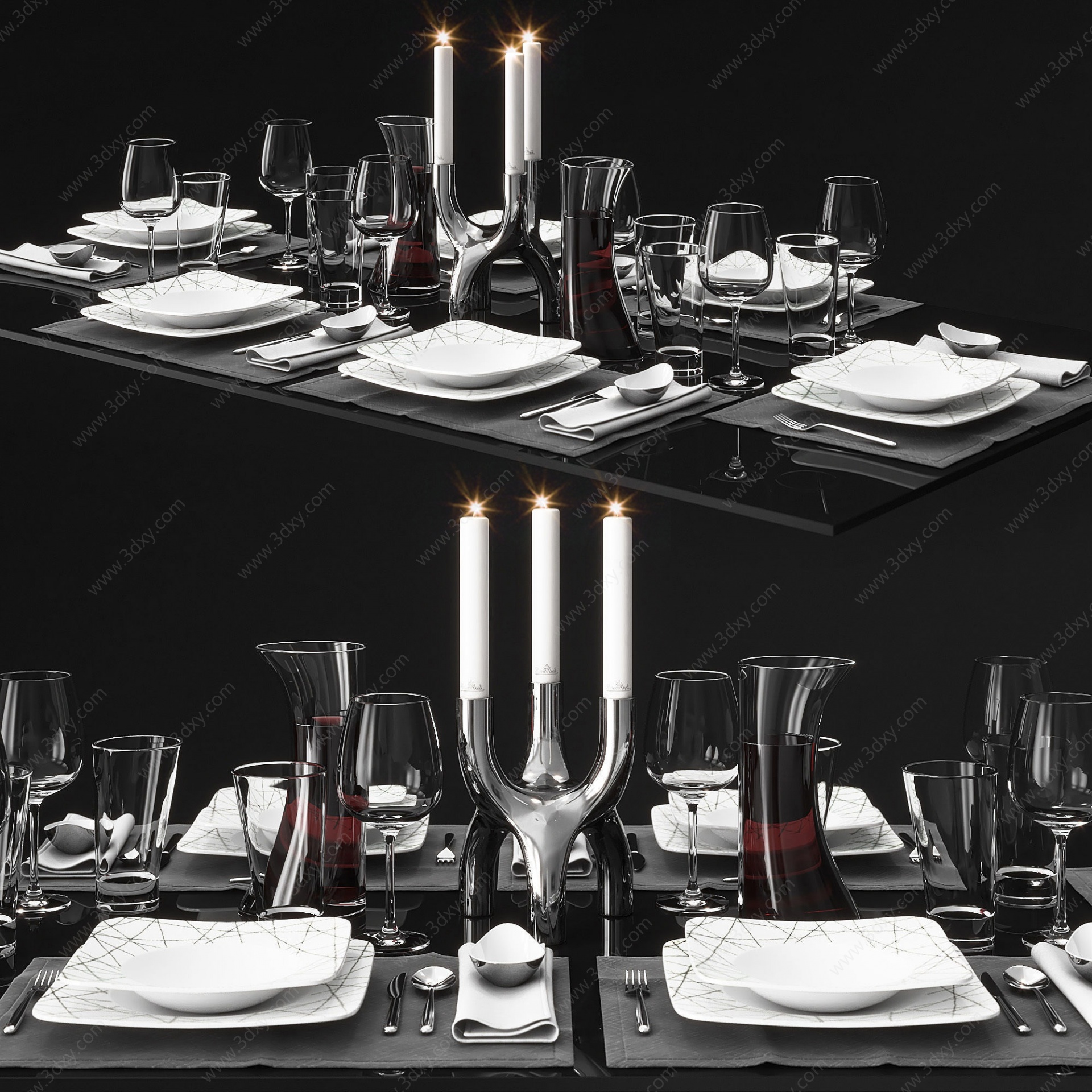 现代金属桌面餐具摆件摆设3D模型