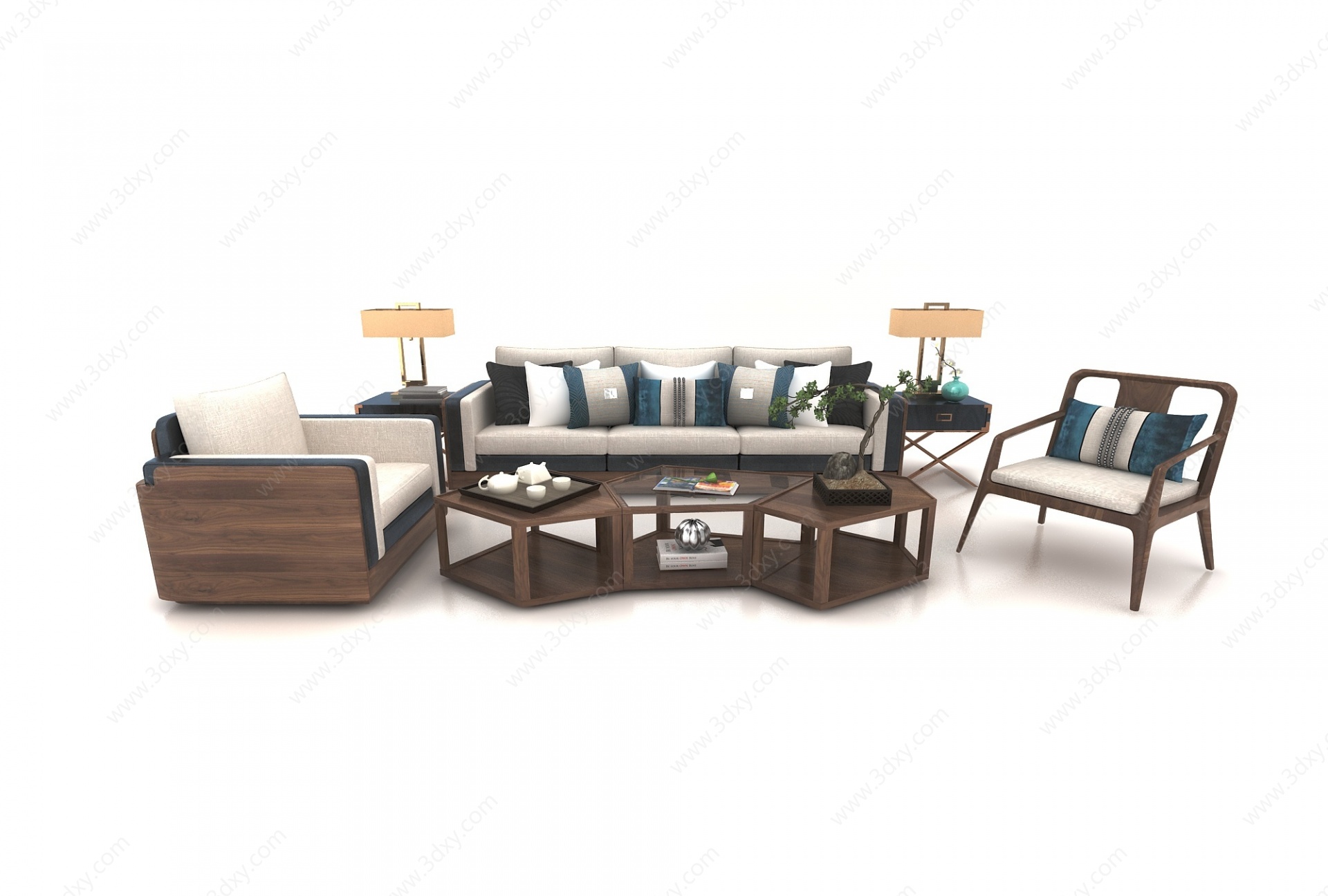 客厅中式沙发茶几组合3D模型