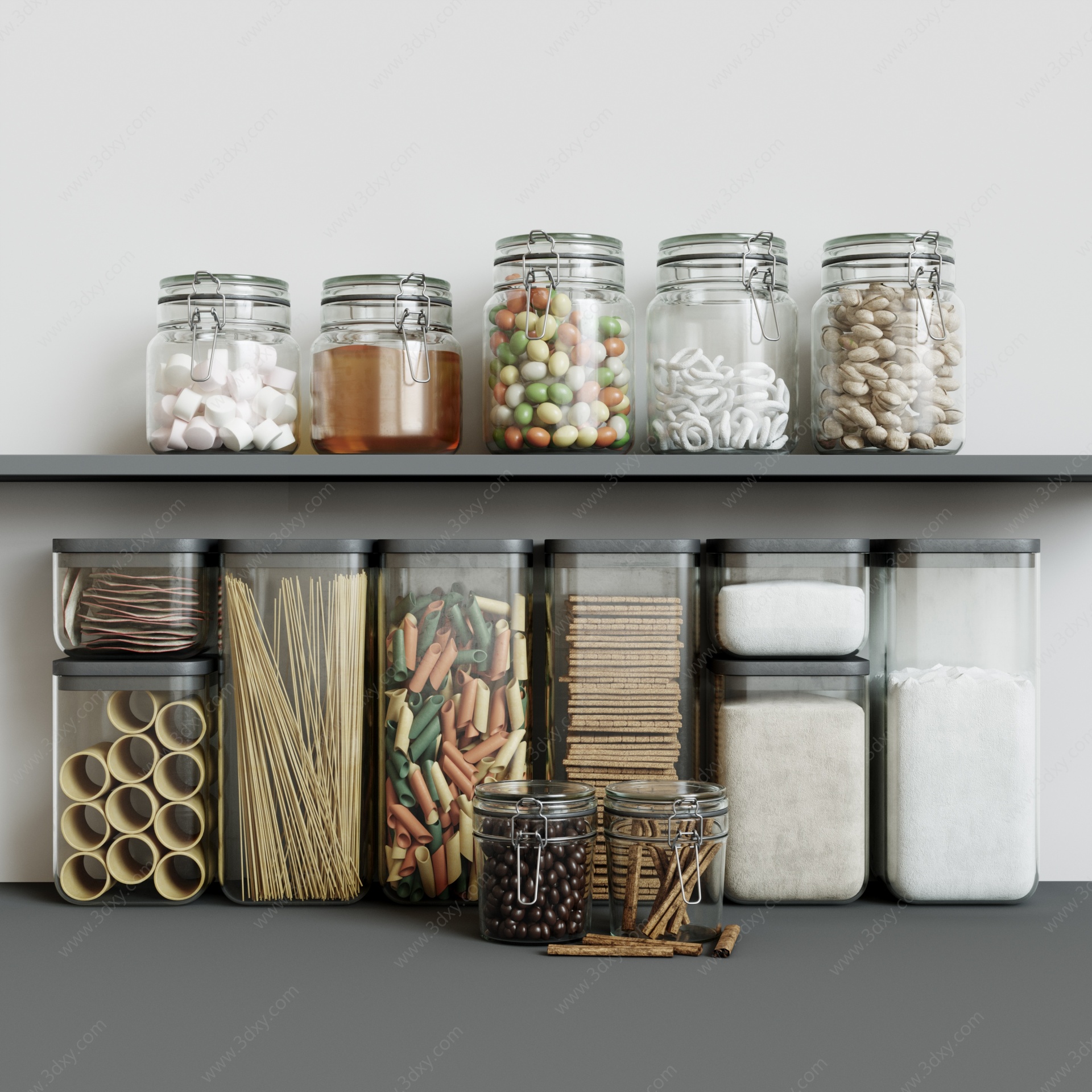 现代厨房玻璃器皿储物罐3D模型