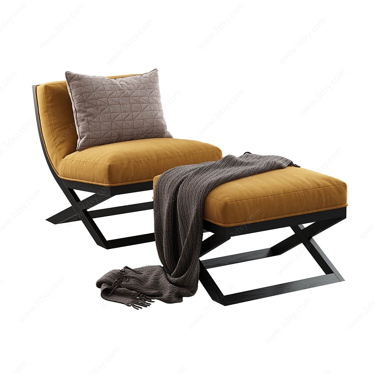现代休闲椅带脚凳3D模型