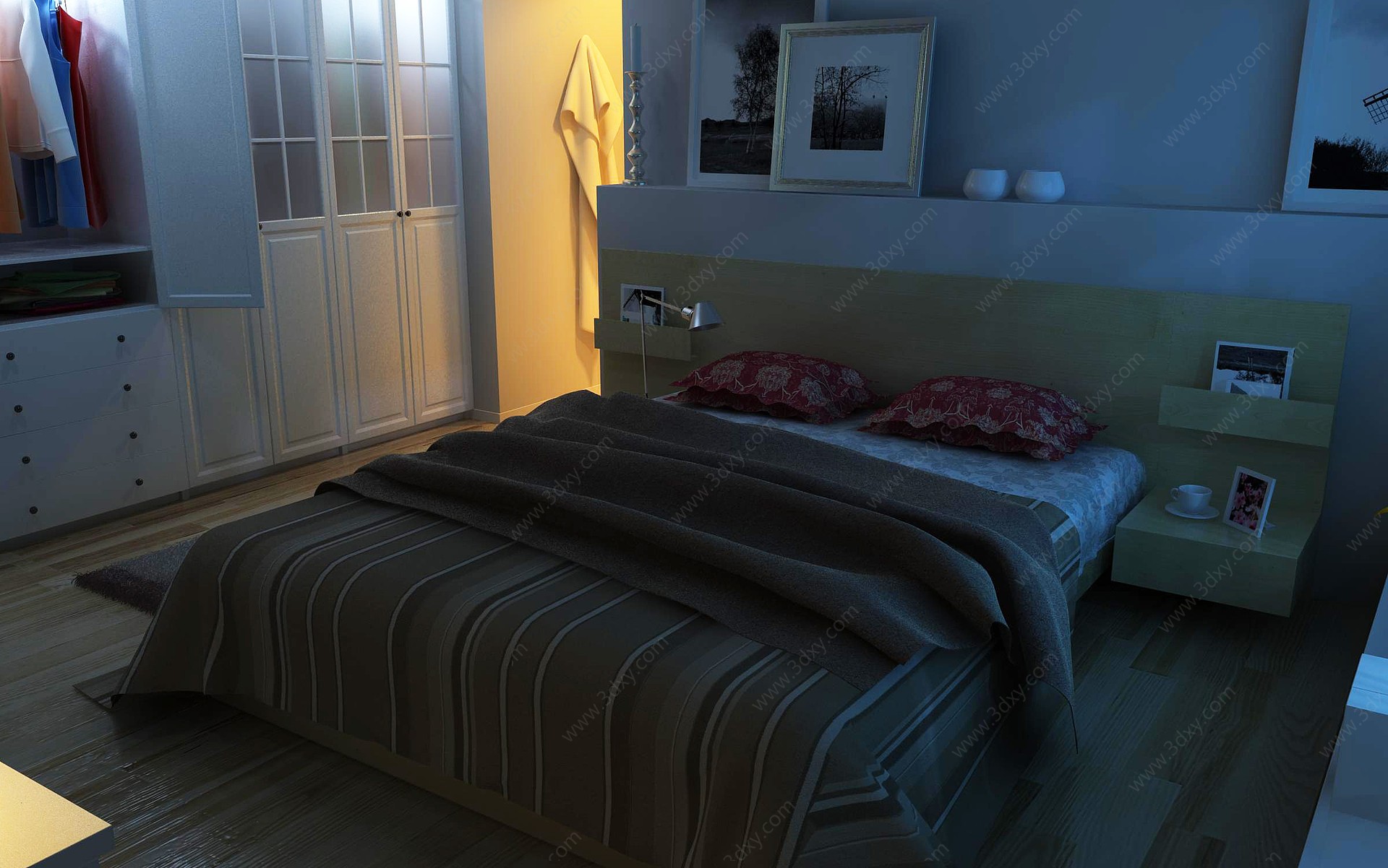 现代夜景卧室3D模型