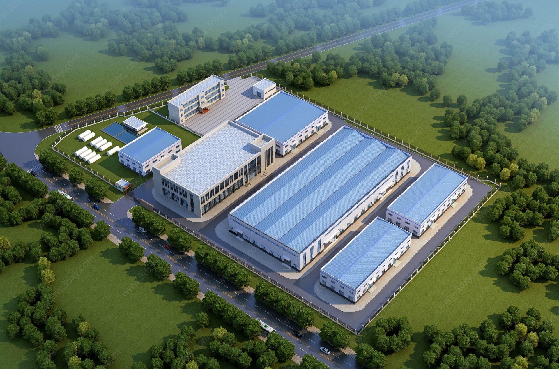 现代工业厂区规划3D模型