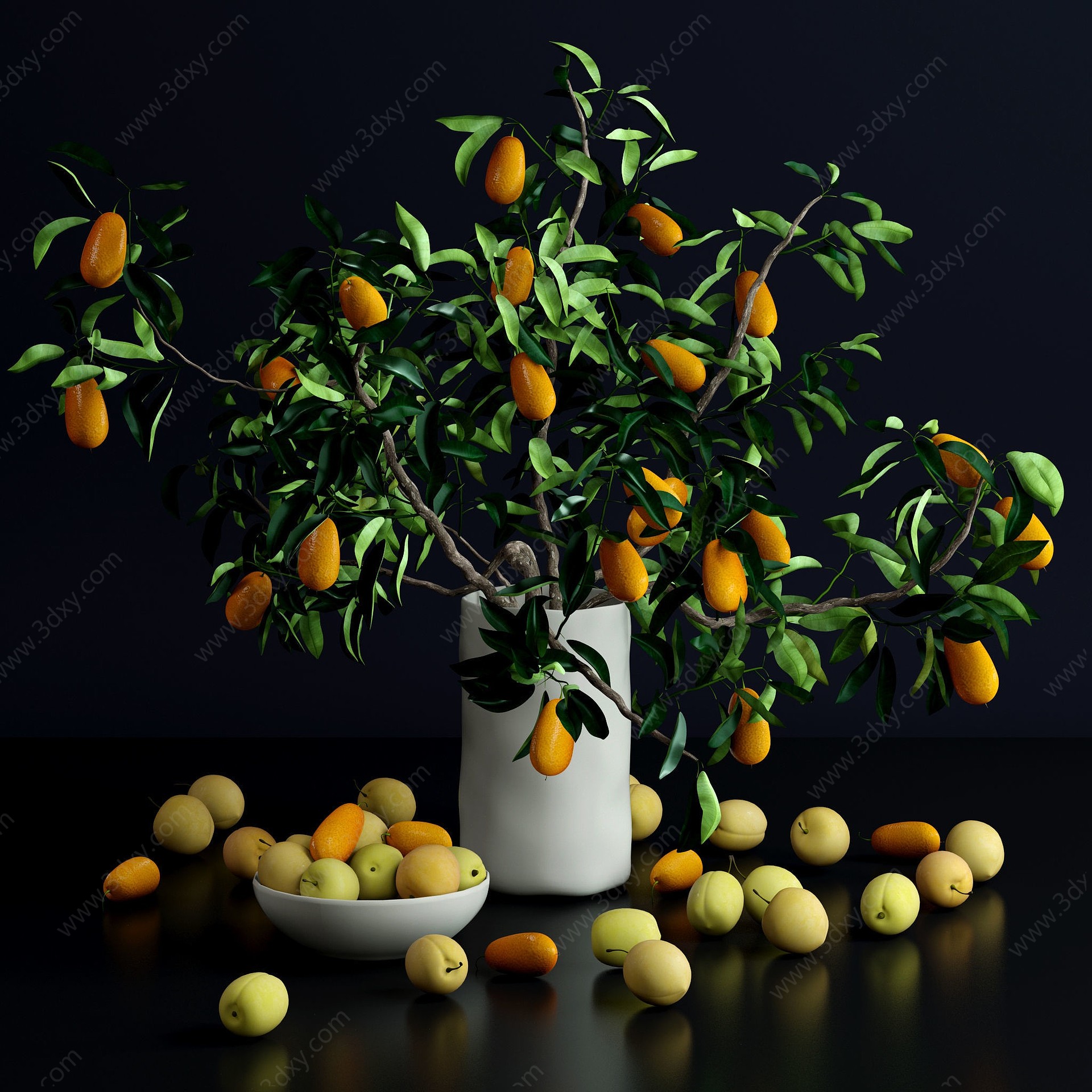 现代盆栽水果树3D模型