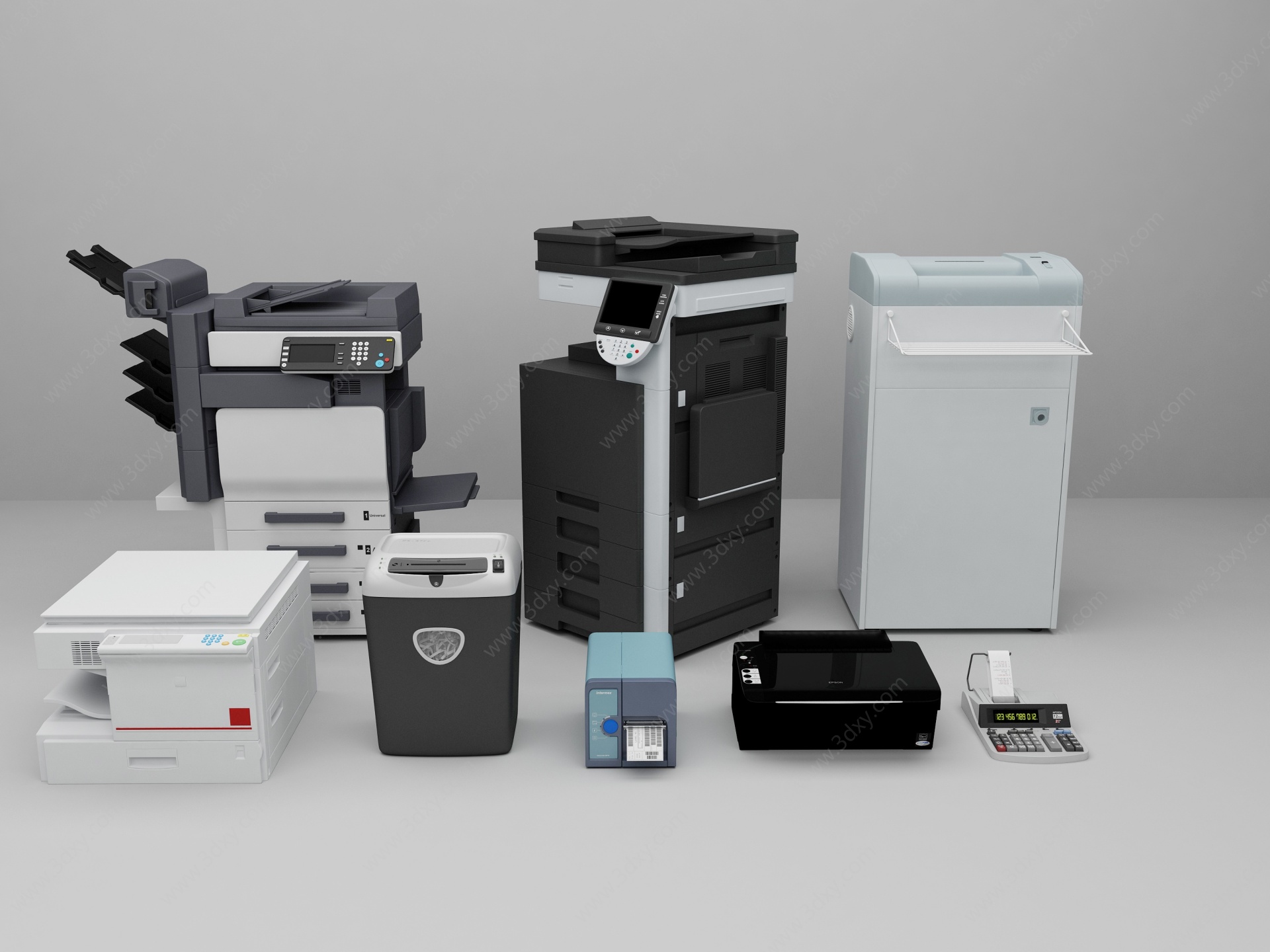 现代各类型打印机碎纸机3D模型