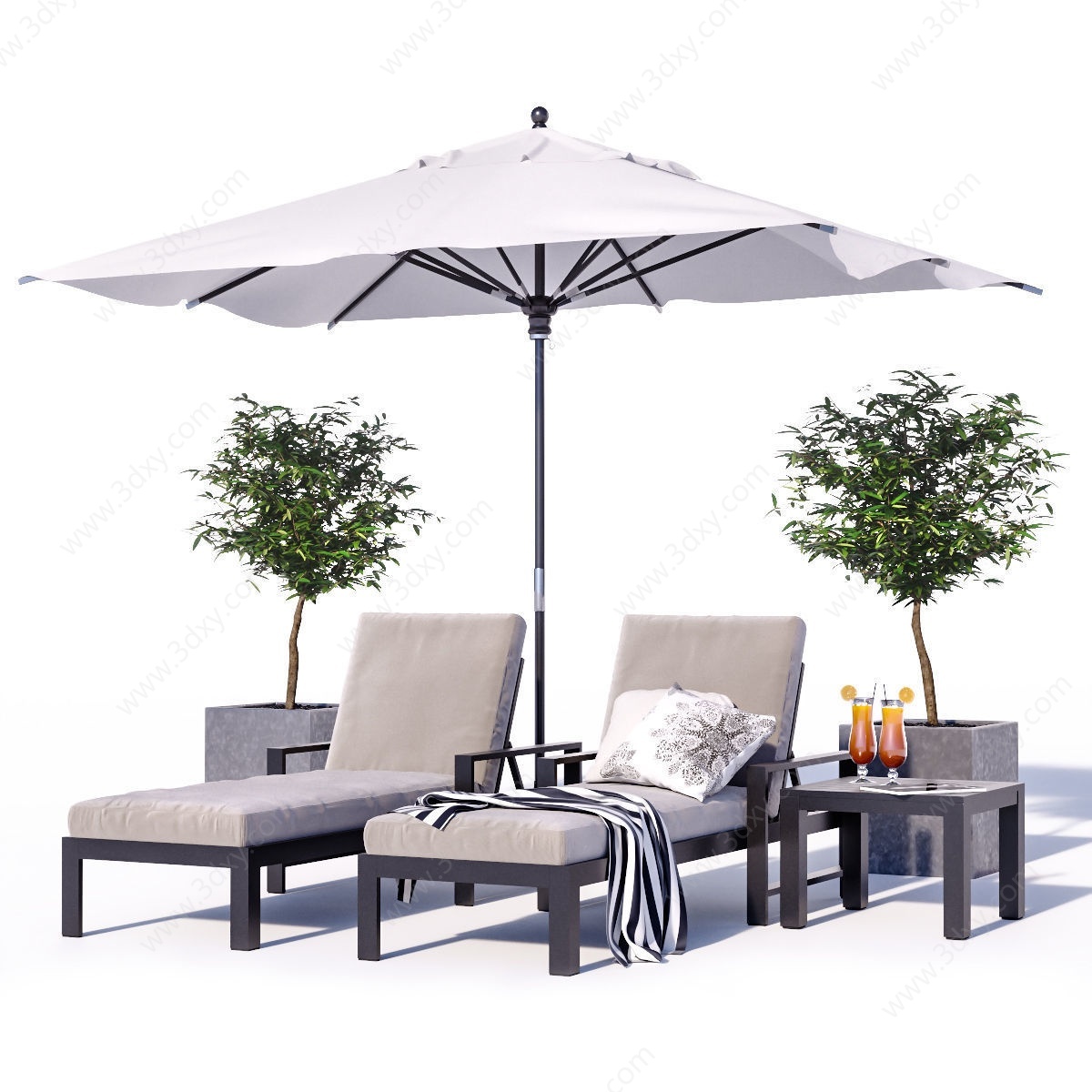 现代户外沙滩椅遮阳伞3D模型
