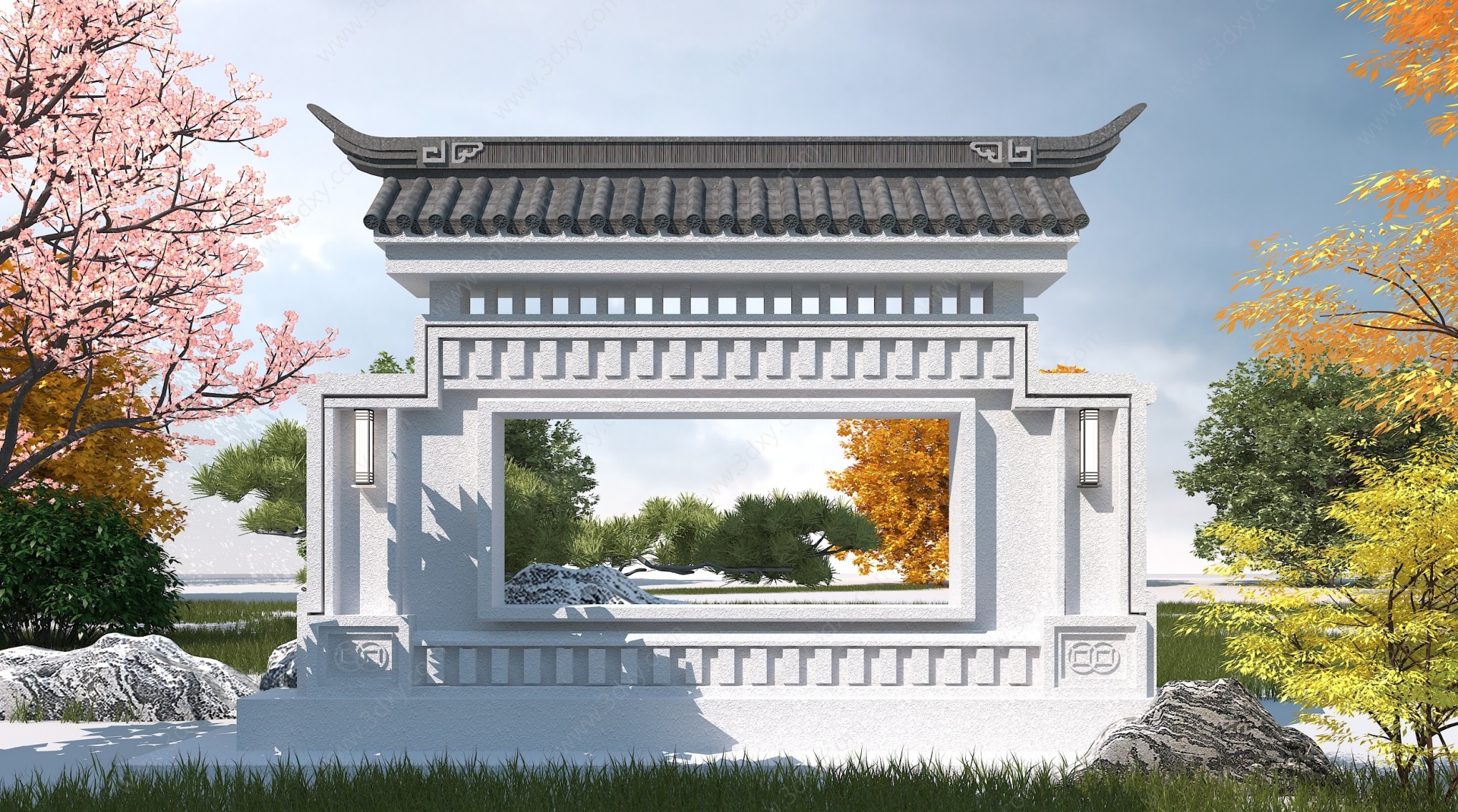 中式景壁墙3D模型