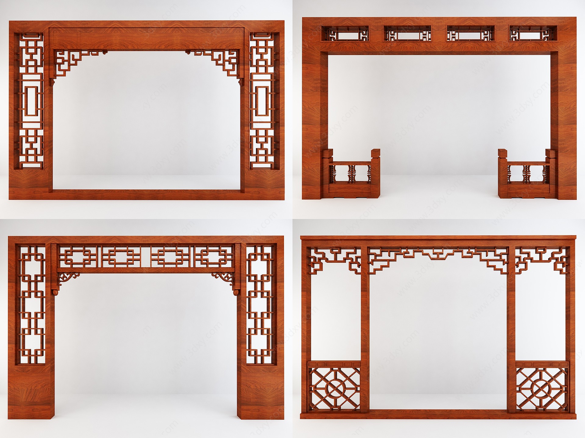新中式花格门洞门框组合3D模型