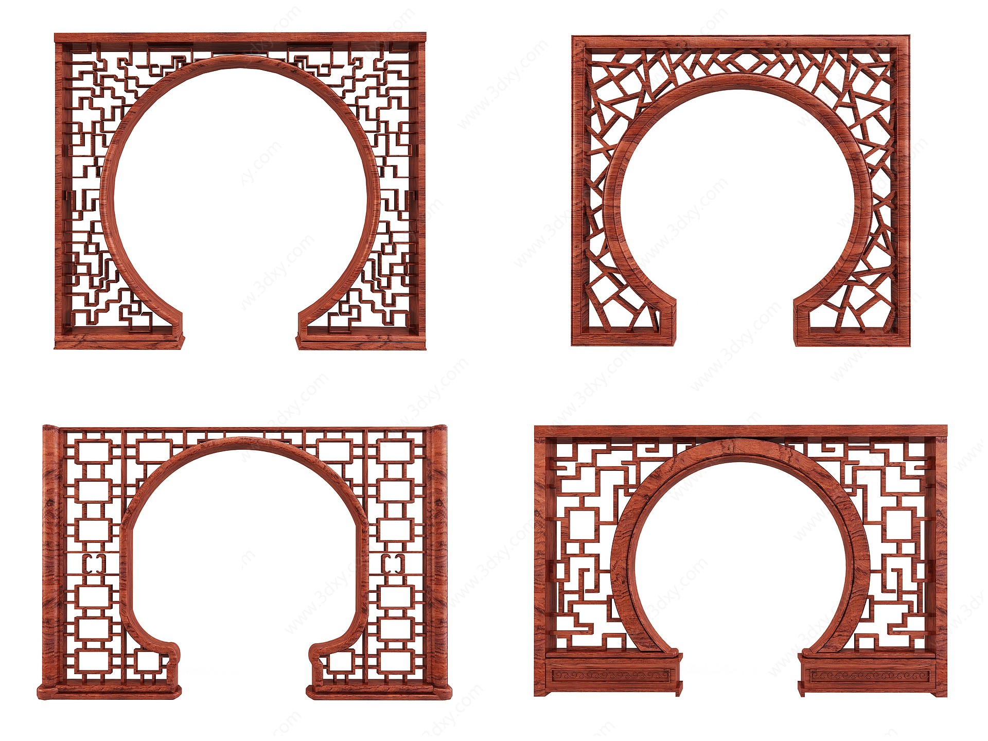 新中式花格拱形门洞门框3D模型