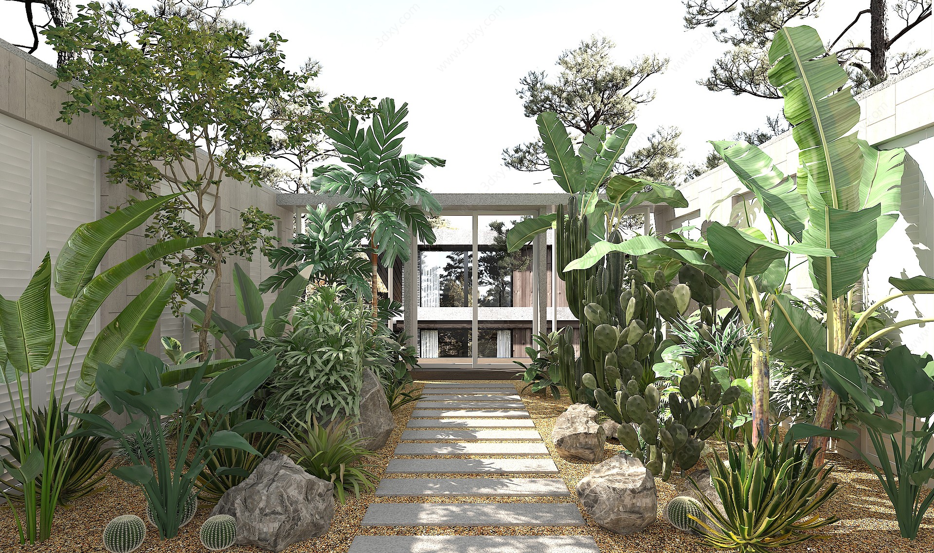 现代庭院花园3D模型