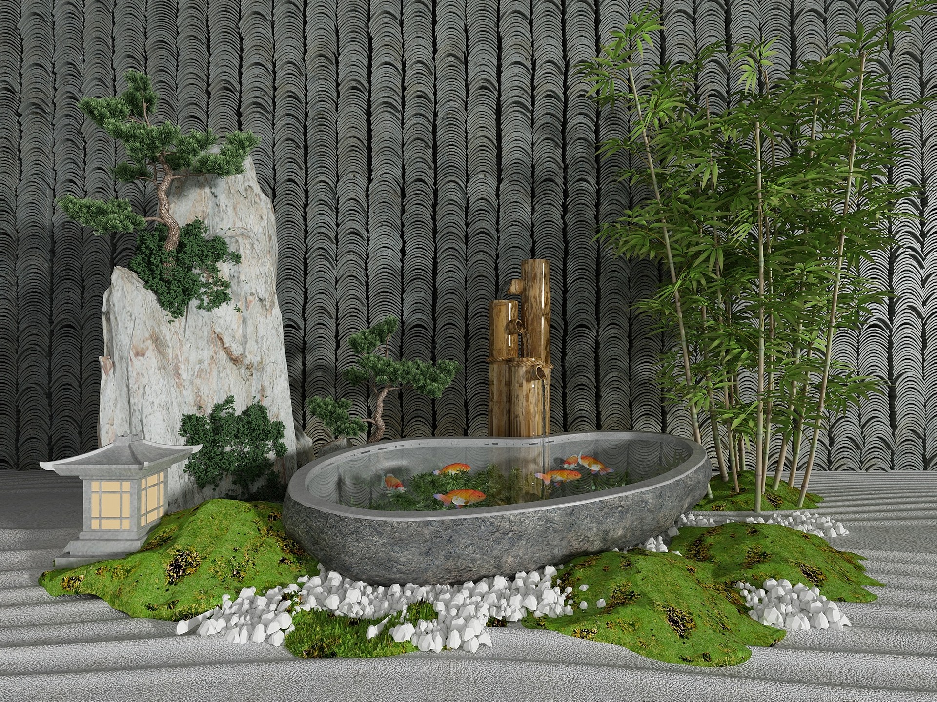园林假山水景3D模型