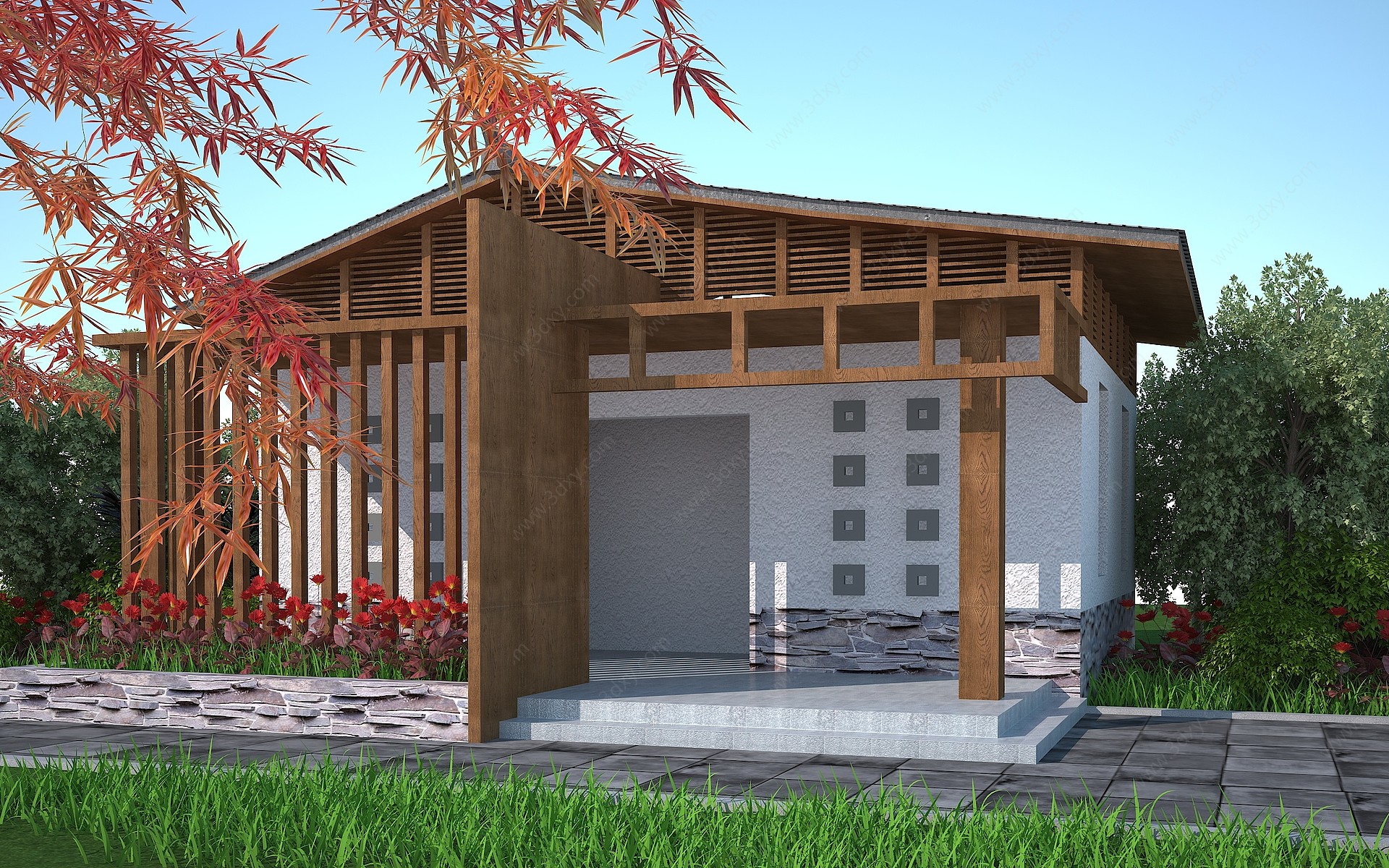 新中式公厕建筑3D模型