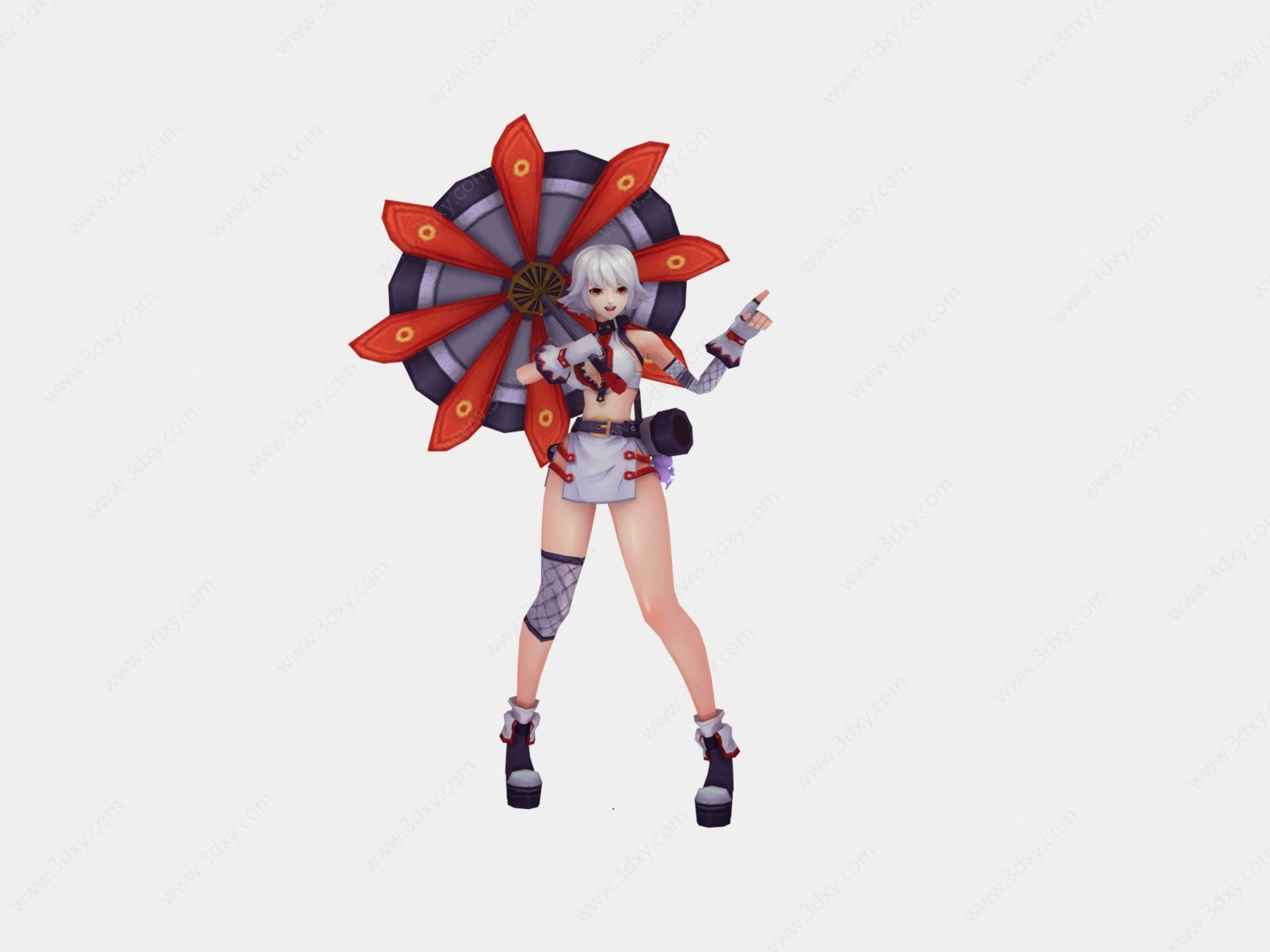 现代游戏角色红伞美女3D模型