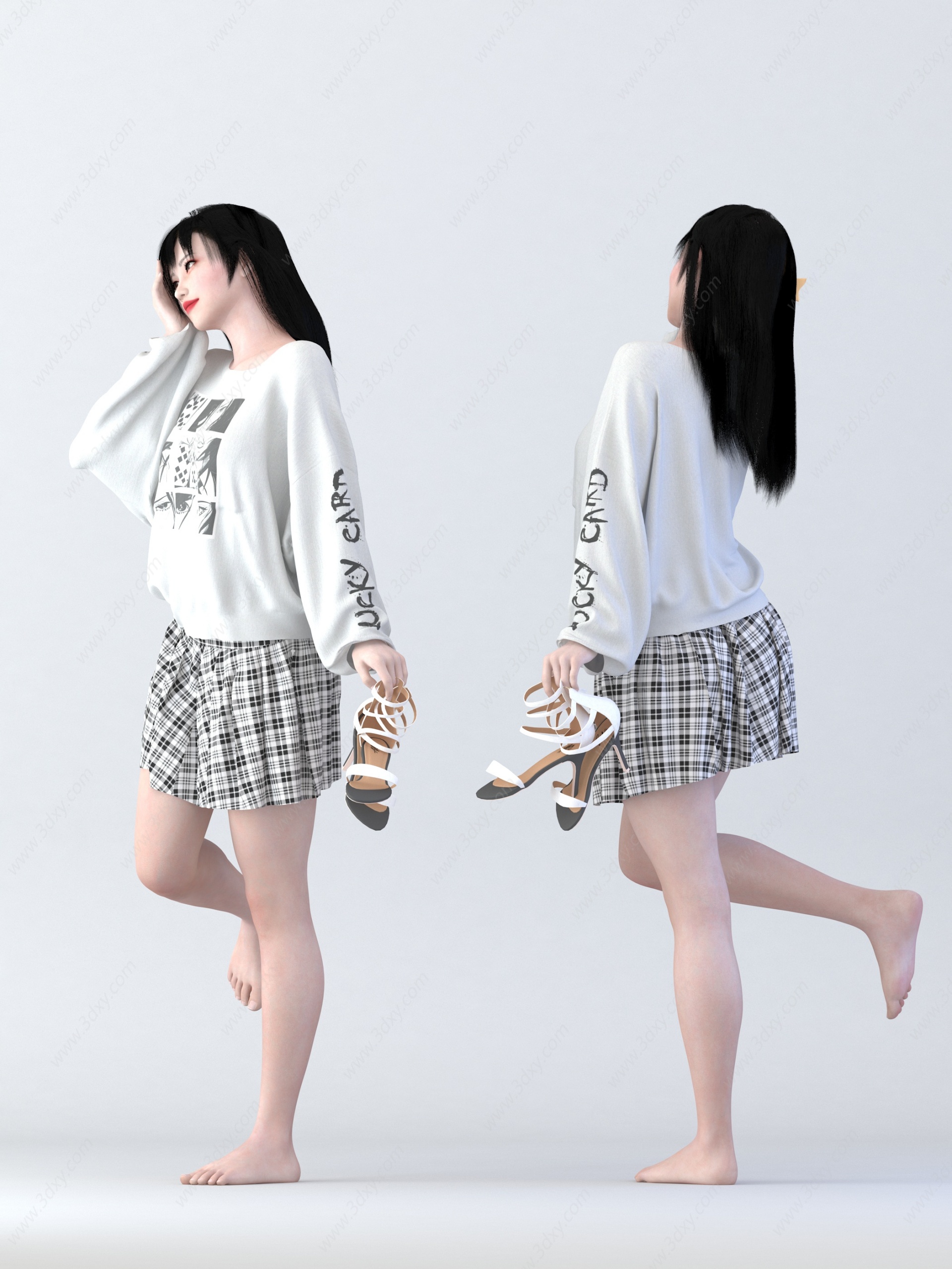 宽松衣服美女3D模型
