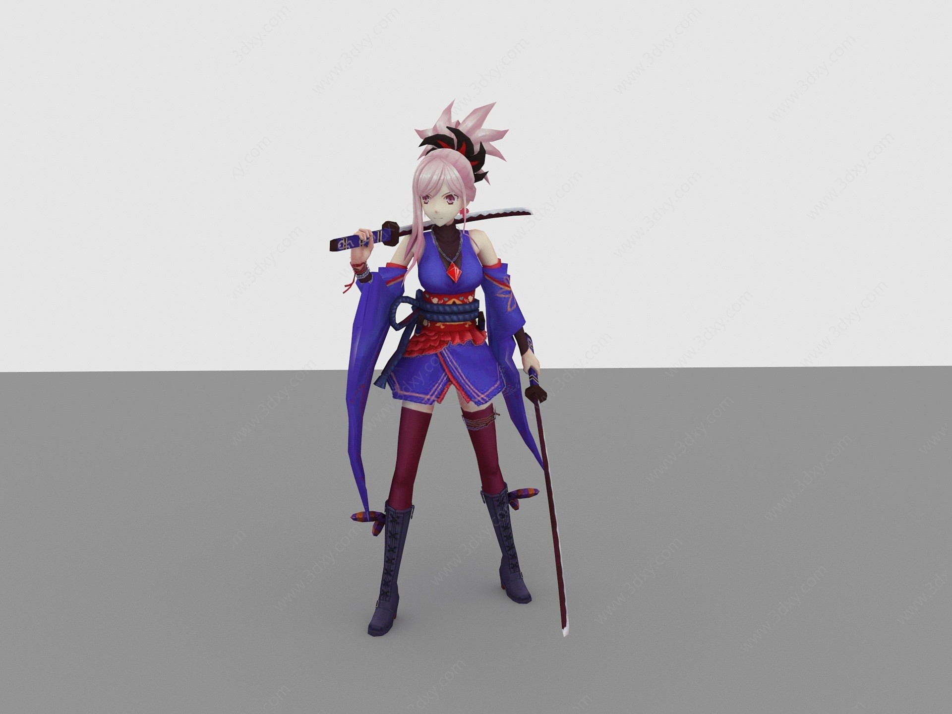 现代游戏角色双剑美女3D模型