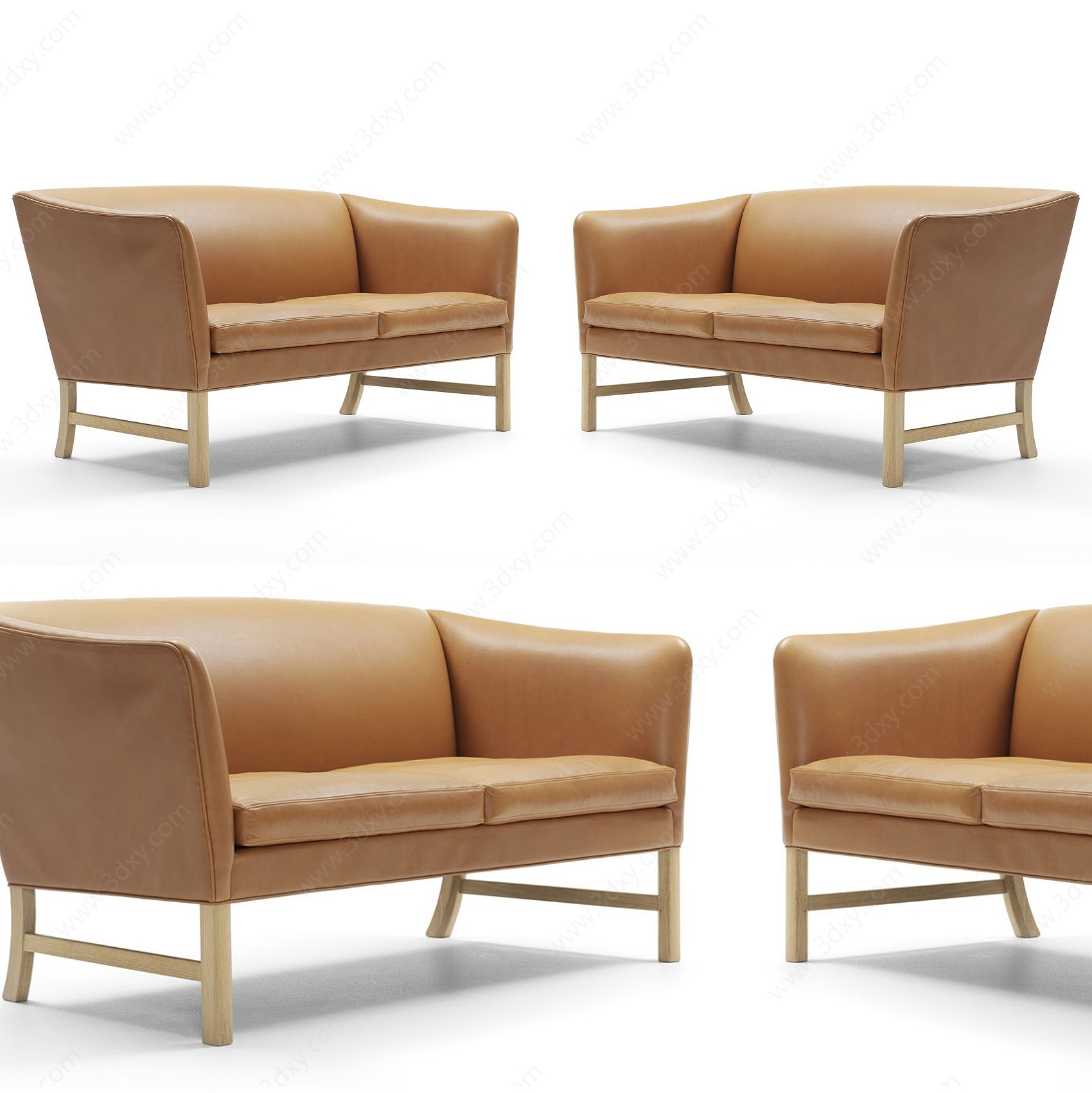 现代皮革双人沙发3D模型