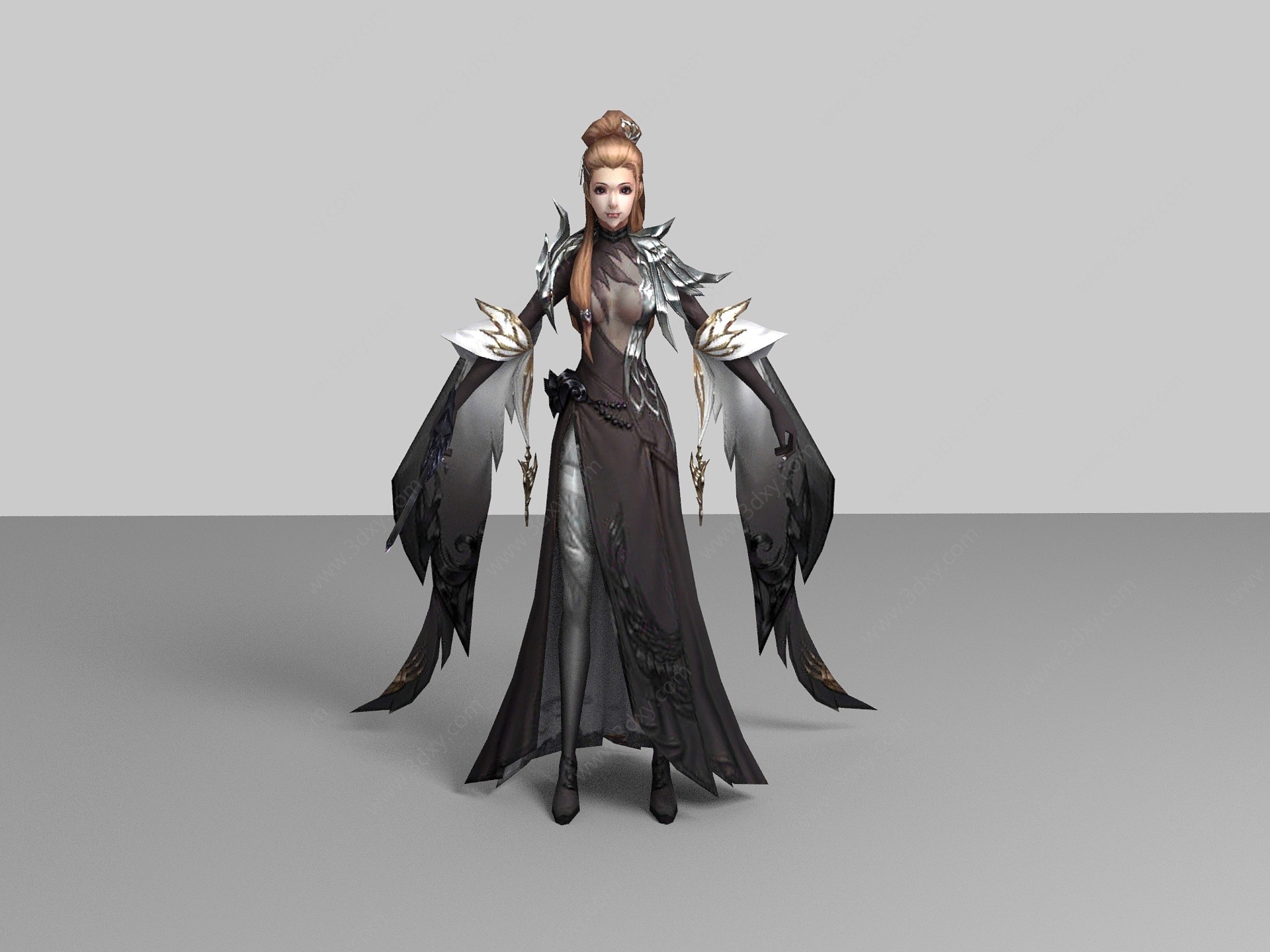 现代游戏角色黑裙美女3D模型
