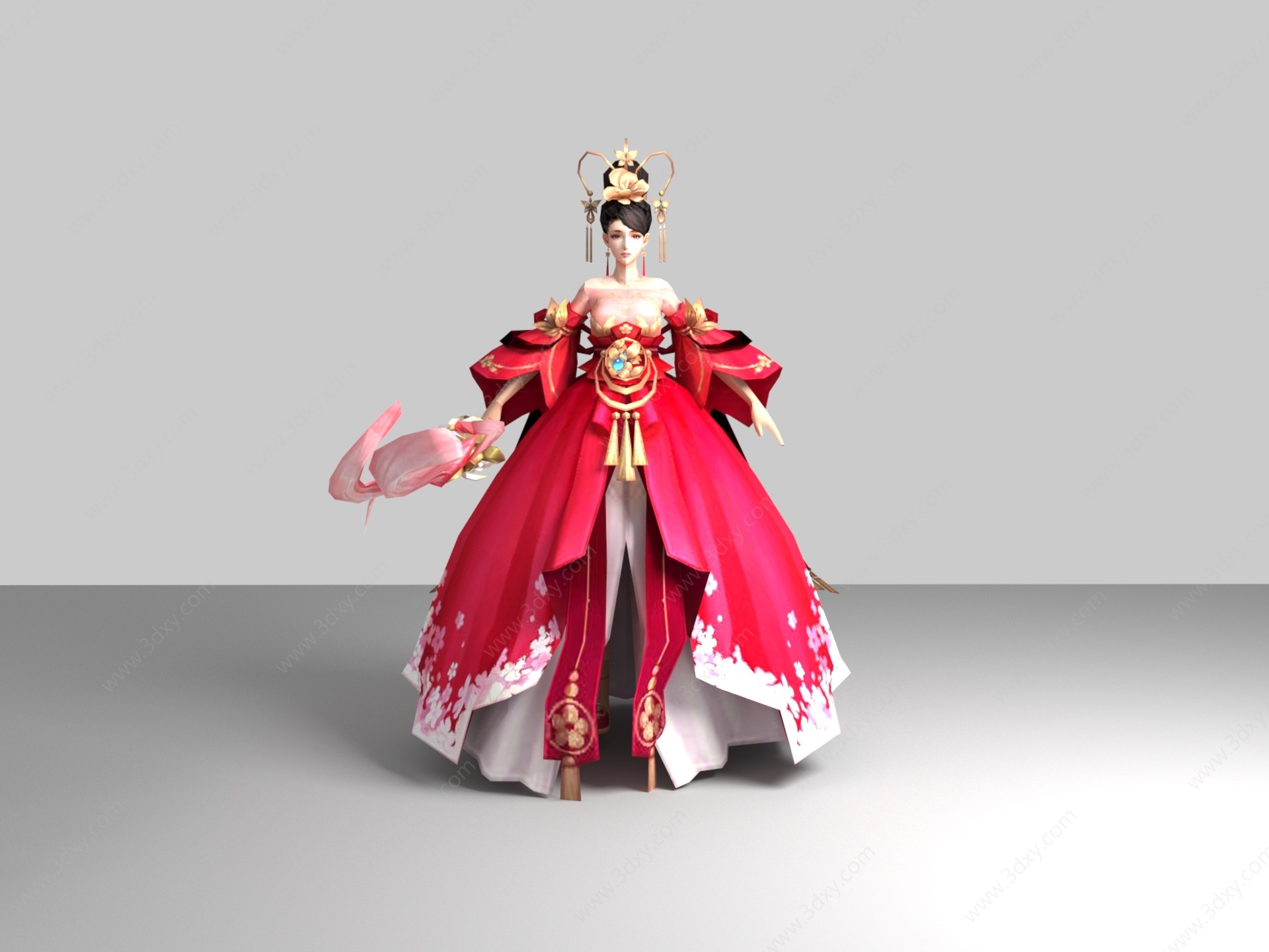现代游戏角色红裙美女3D模型