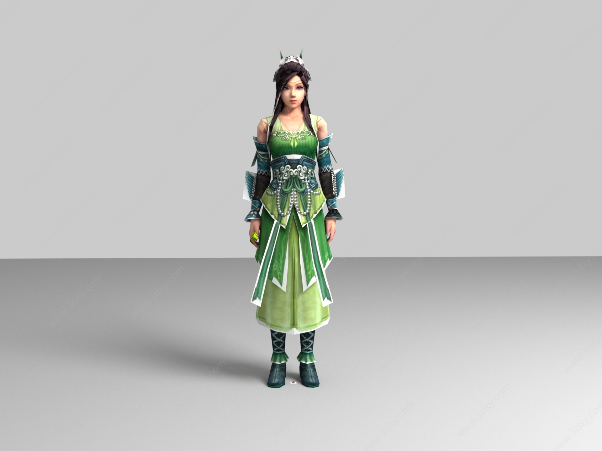 现代游戏角色绿衣美女3D模型