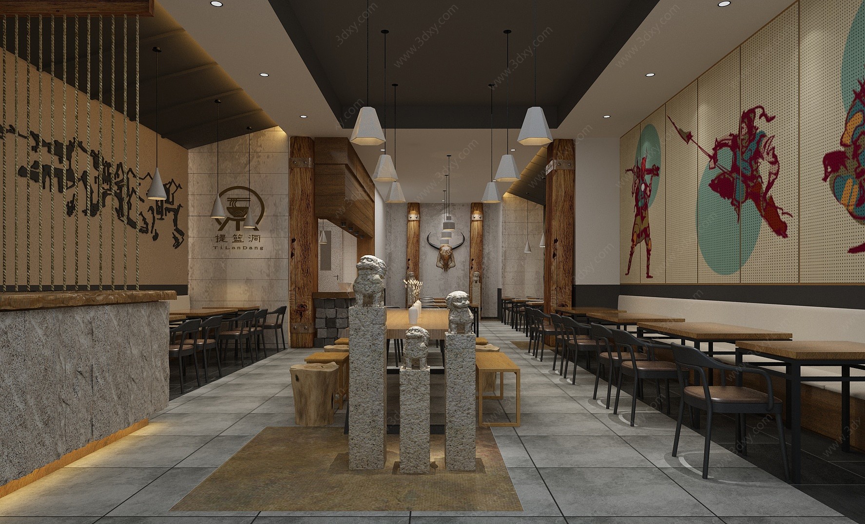 中式面馆中式餐饮空间3D模型