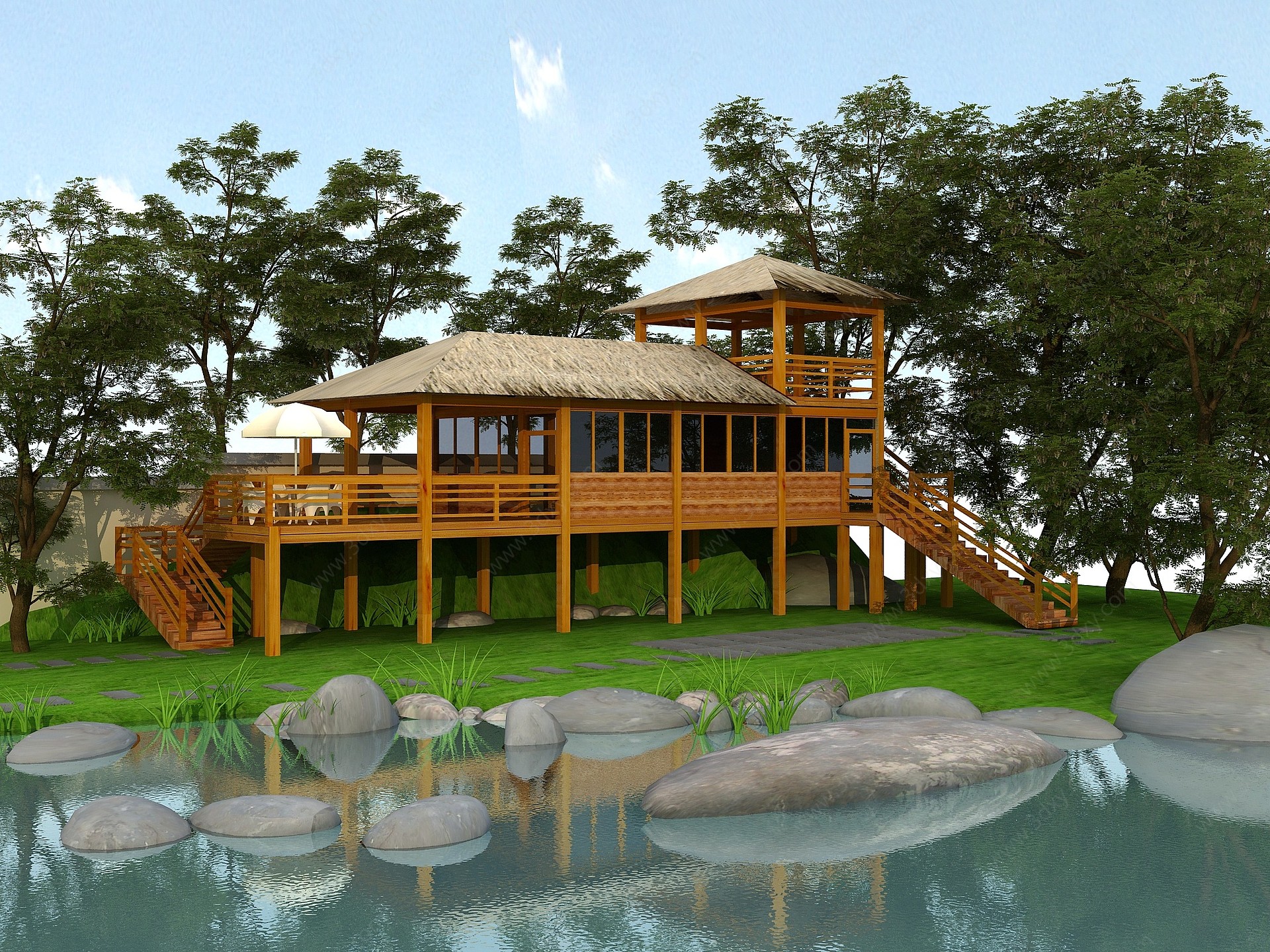 现代景观毛草房3D模型