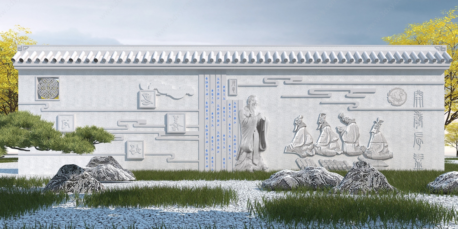 中式浮雕墙3D模型