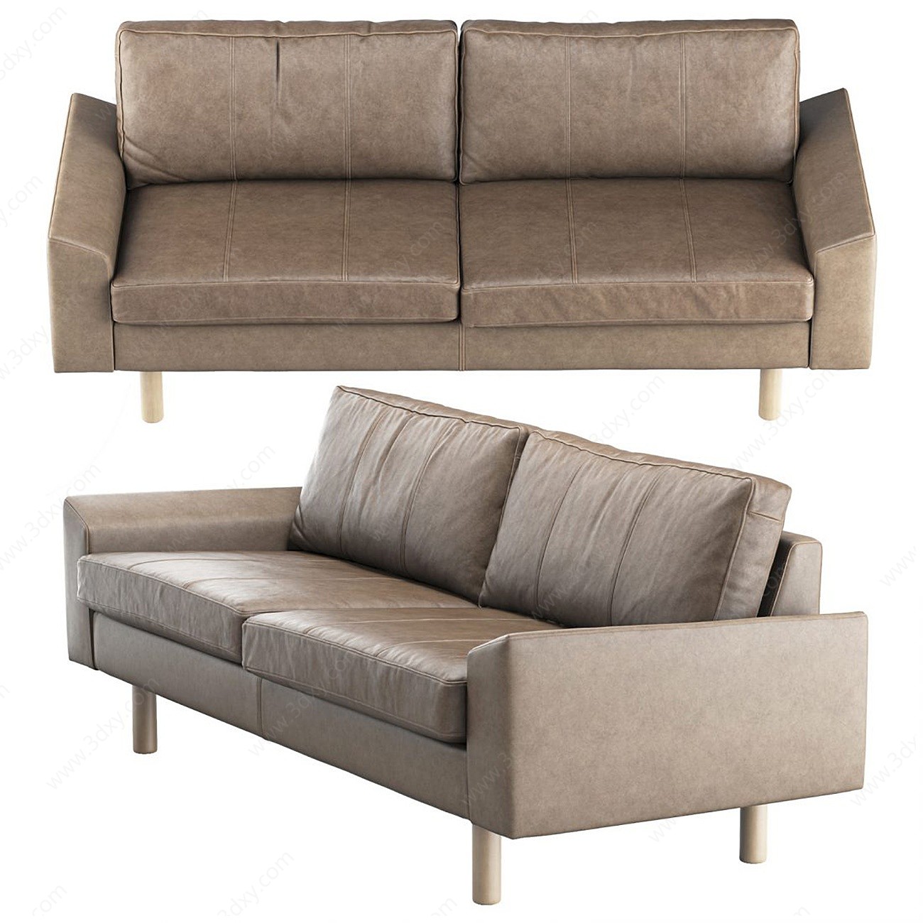 现代皮革双人沙发3D模型