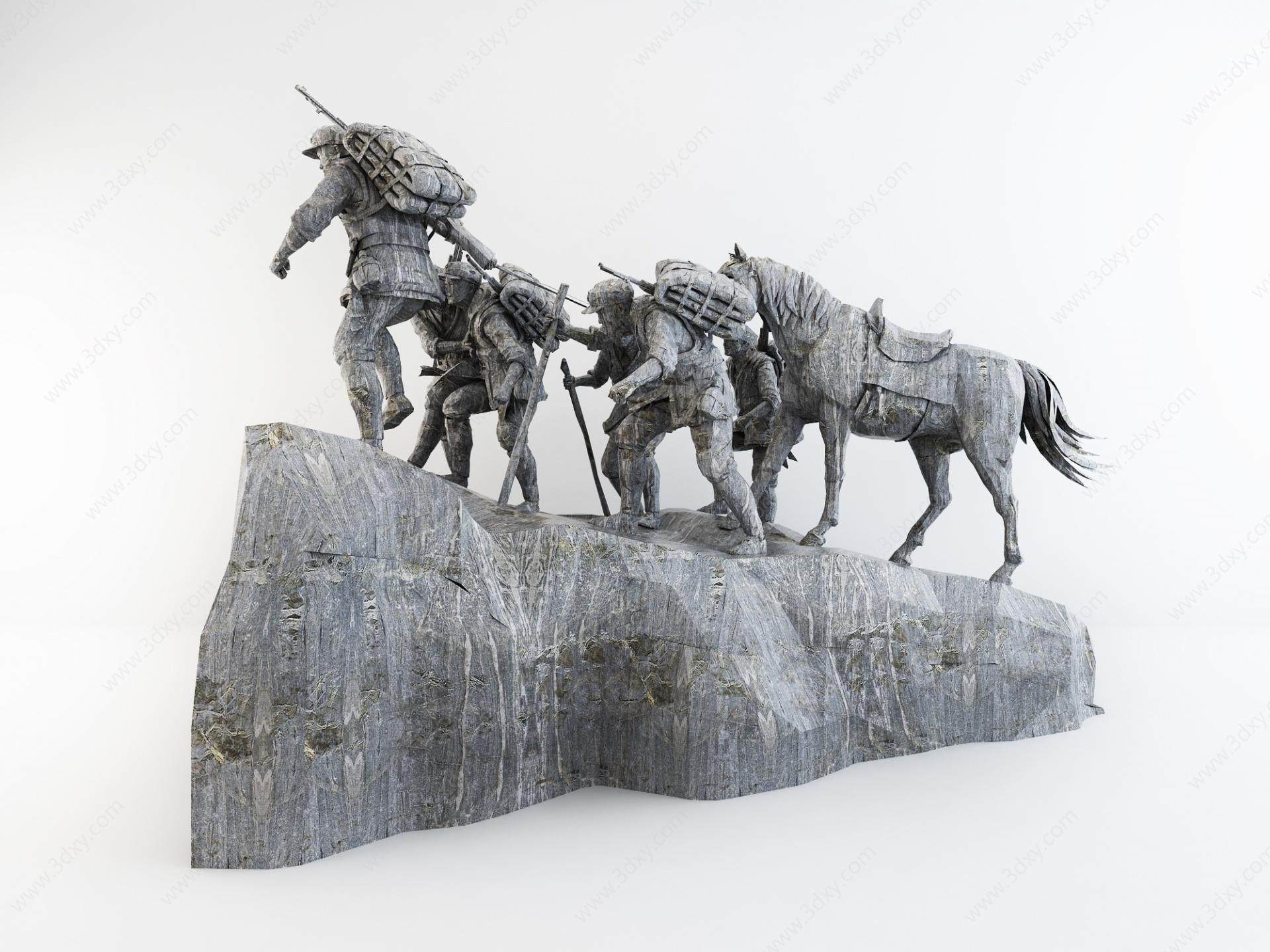红军革命石雕塑装饰摆件3D模型