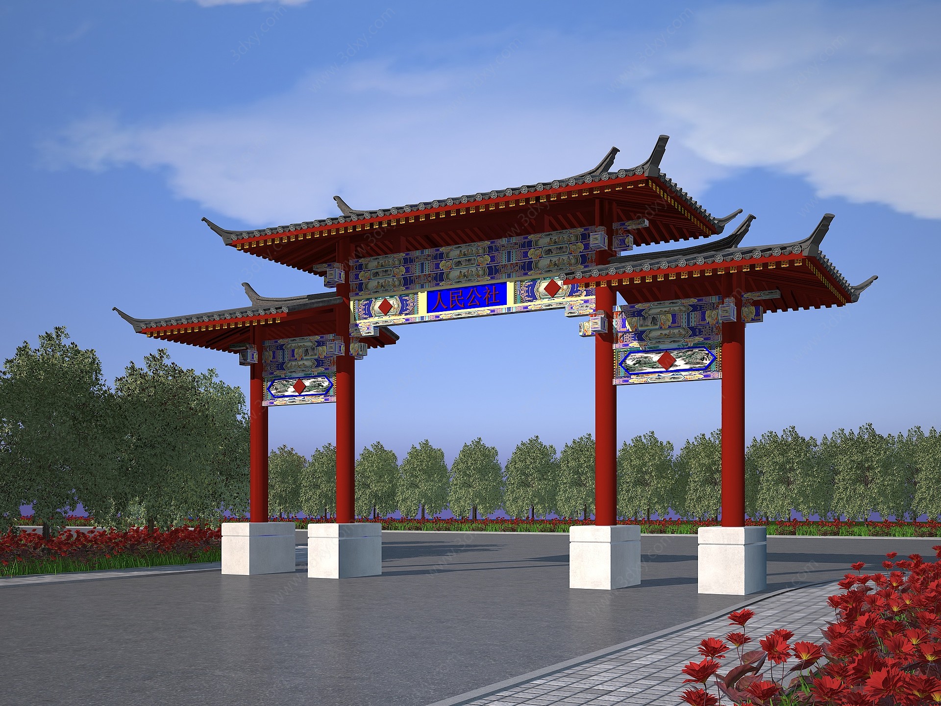 中式牌坊建筑3D模型