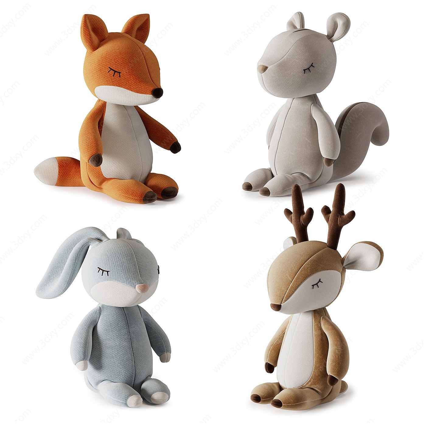 现代动物松鼠兔子绒布玩具3D模型