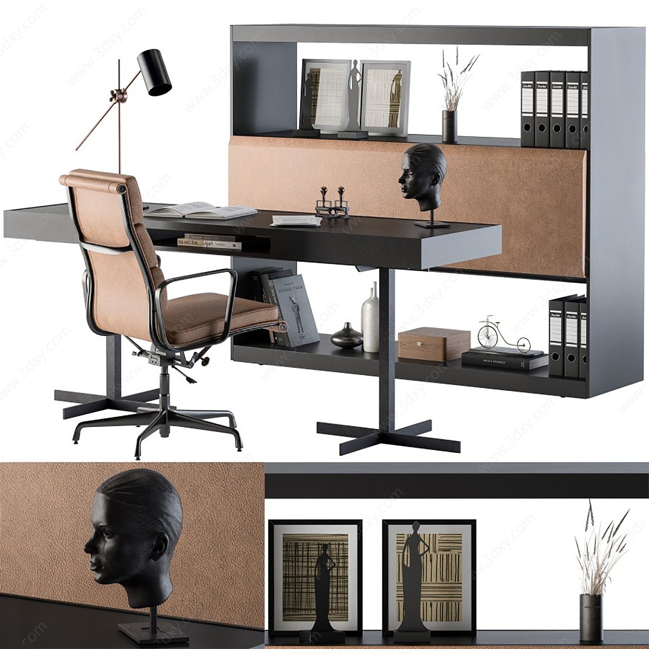 经理办公室书柜办公桌椅3D模型