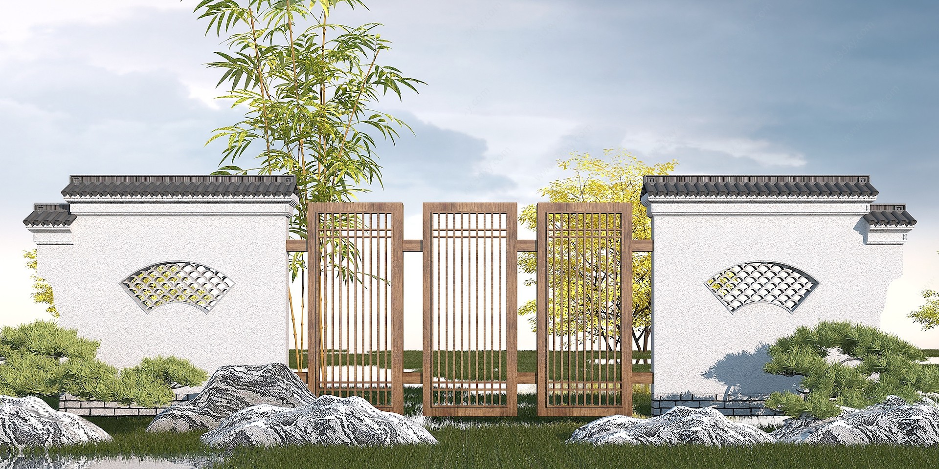 中式景观墙3D模型