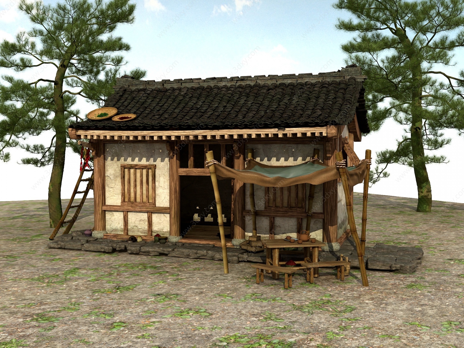 中国乡村建筑土撑房3D模型
