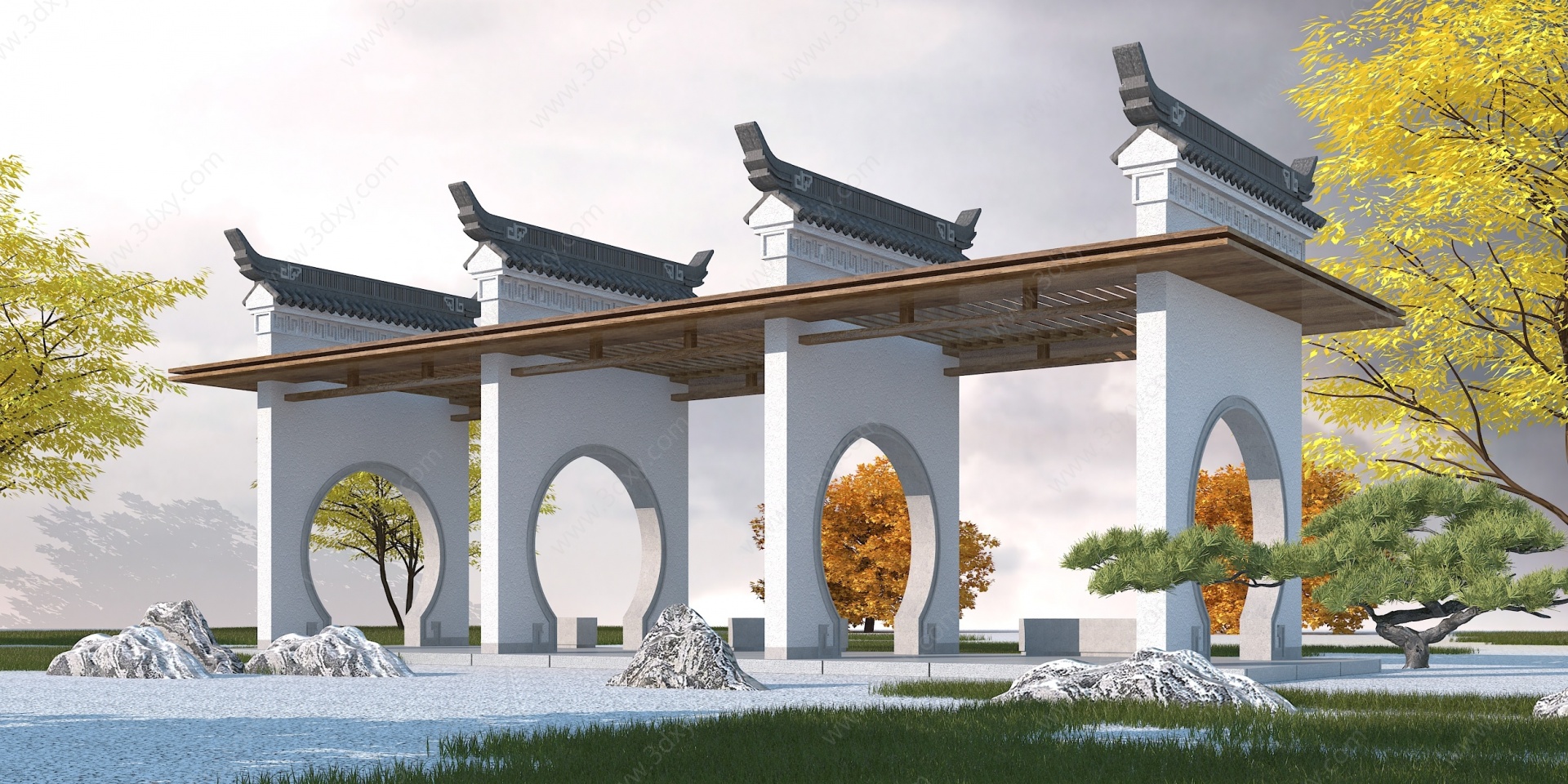 中式长廊3D模型