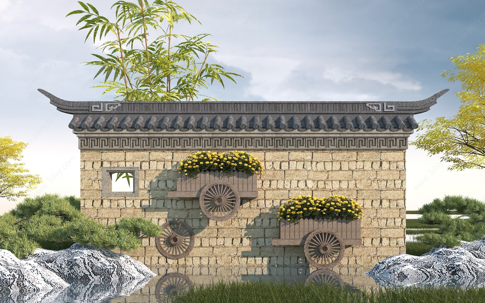 中式景墙3D模型
