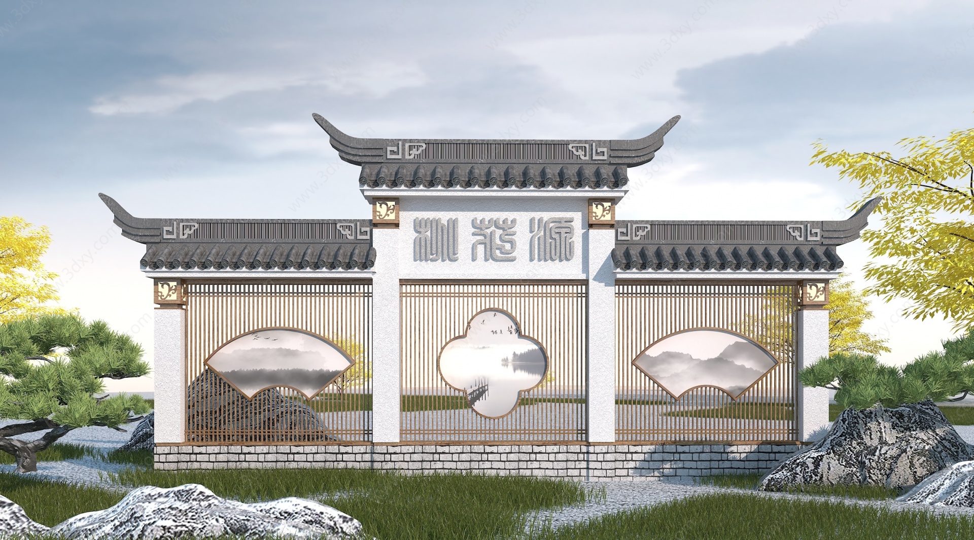 中式影壁墙3D模型