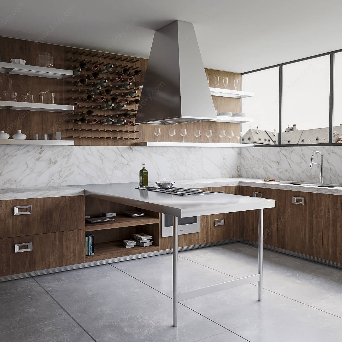 现代开放式厨房橱柜3D模型