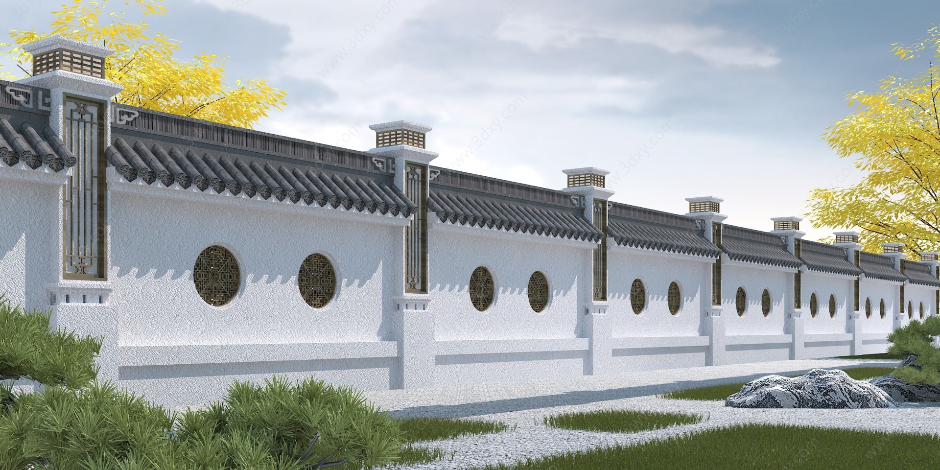 中式围墙3D模型