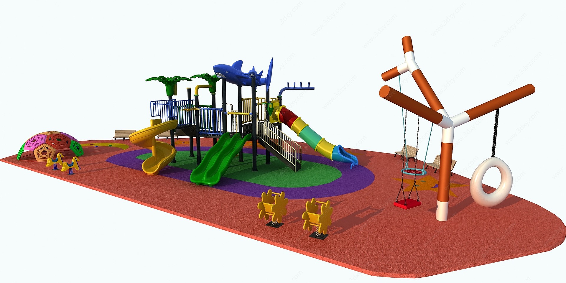 儿童乐园滑梯摇马秋千3D模型