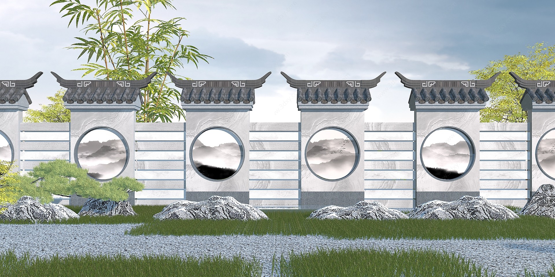 新中式围墙3D模型